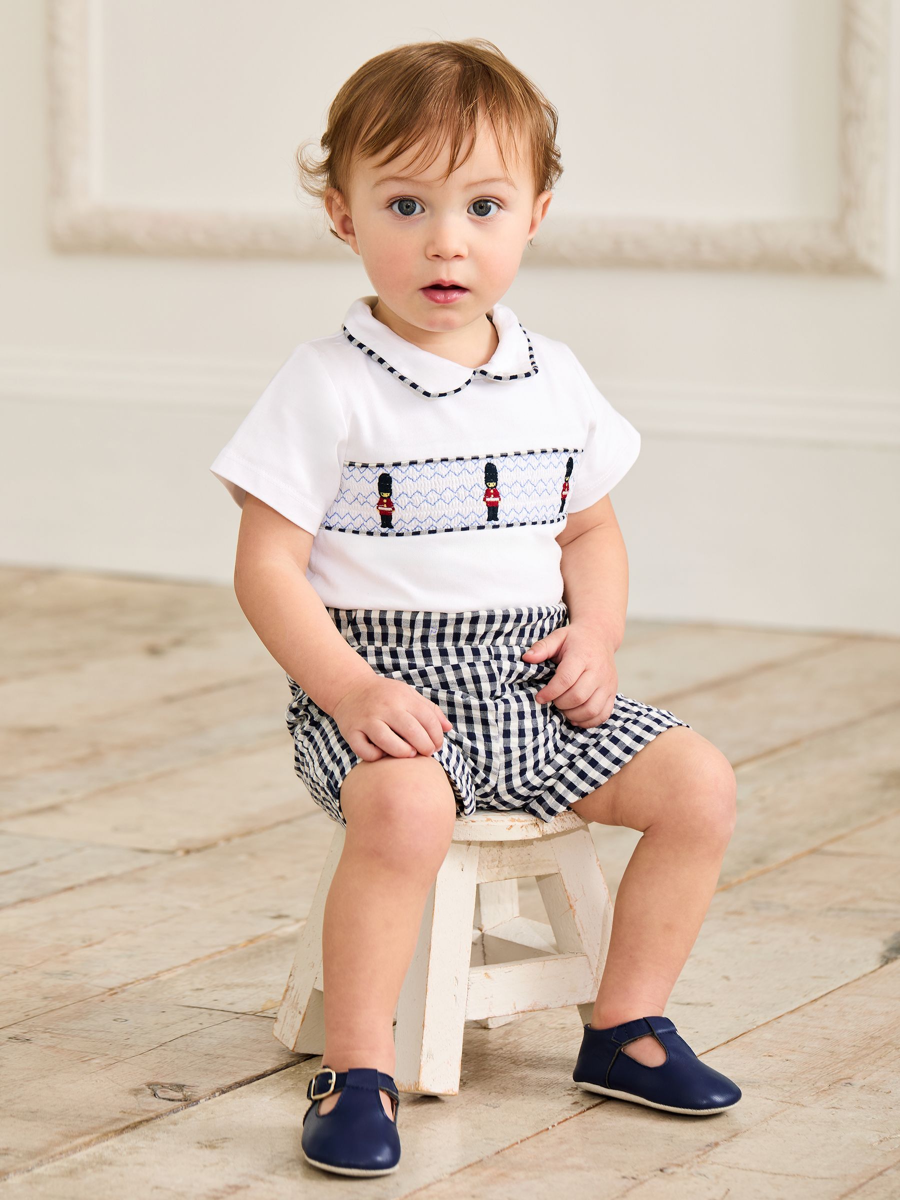 Navy 2-Piece Smocked Embroidered Body & Shorts Set | JoJo Maman 
