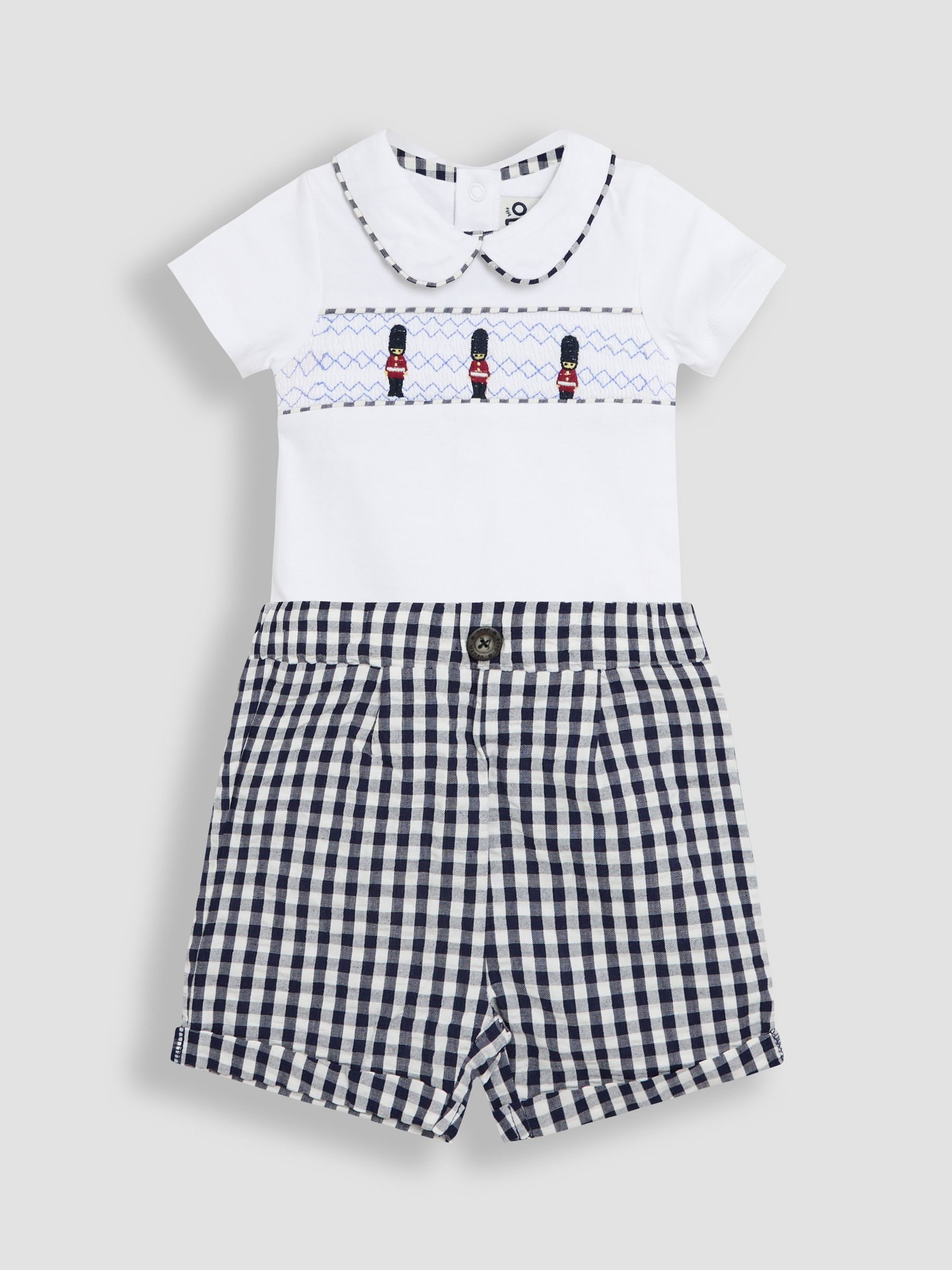Navy 2-Piece Smocked Embroidered Body & Shorts Set | JoJo Maman 