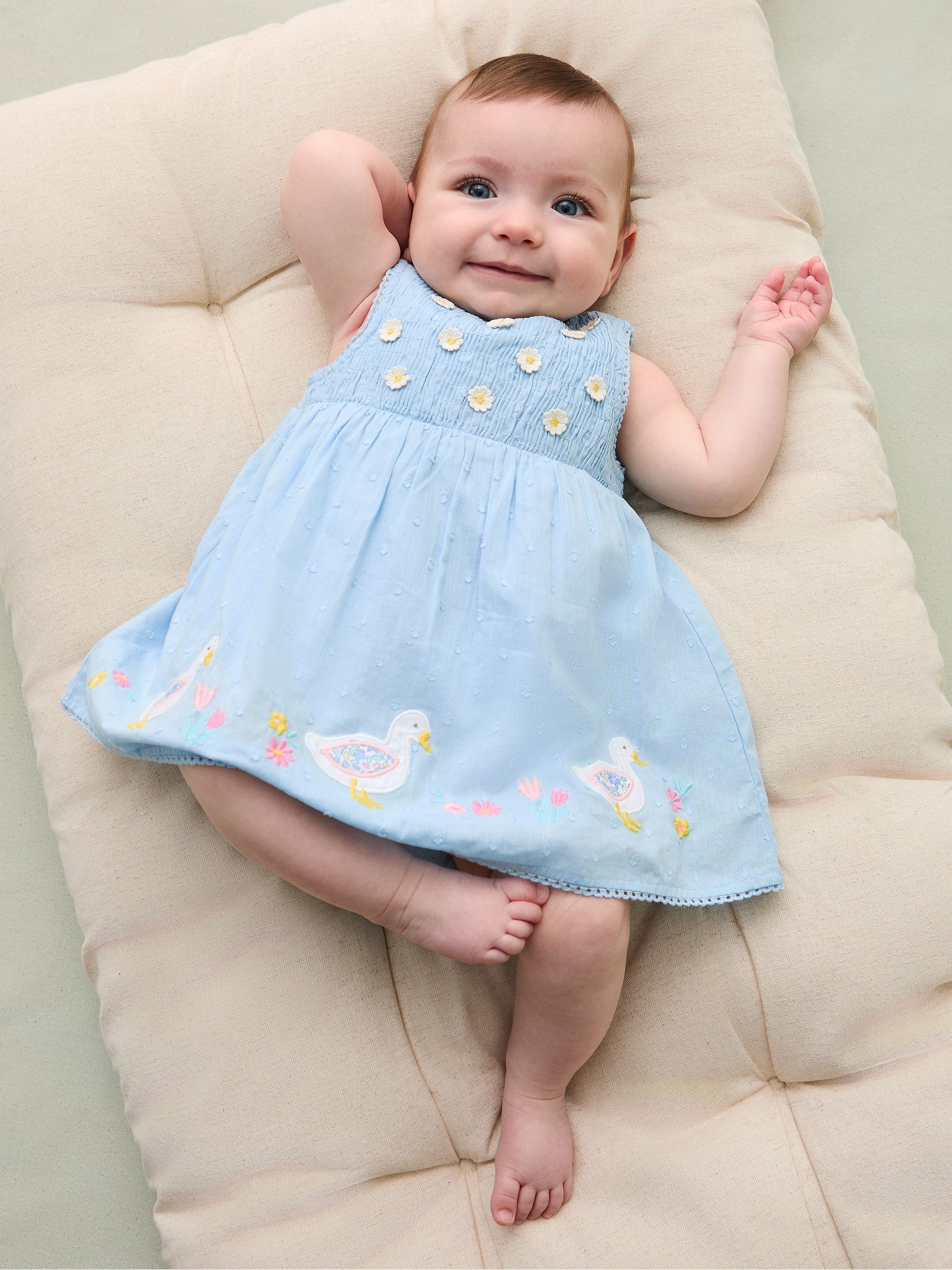 Blue Duck Floral Baby Appliqué 100% Cotton Dress - Image 1 of 6