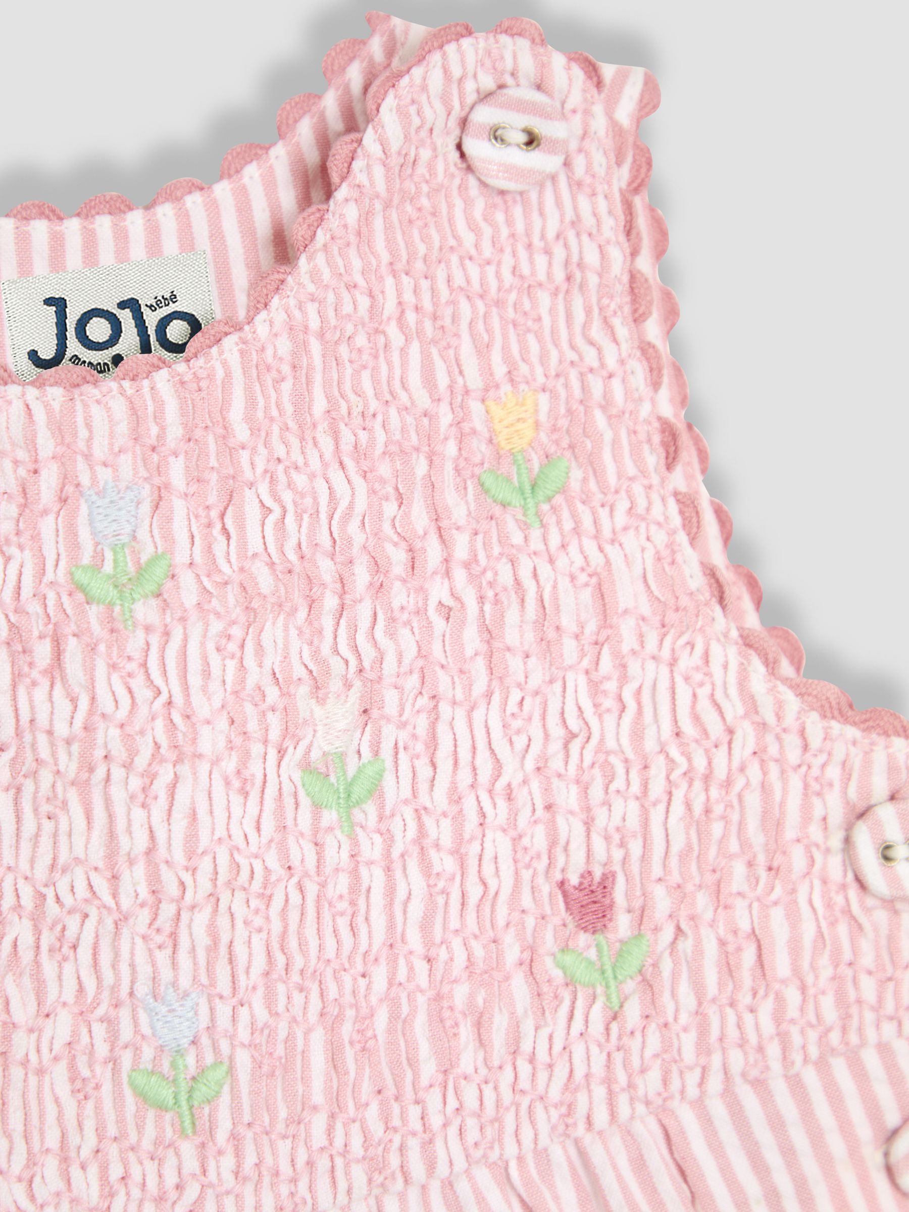 Pink Smocked Stripe Bunny Appliqué Pocket 100% Cotton Dungarees - Image 3 of 3