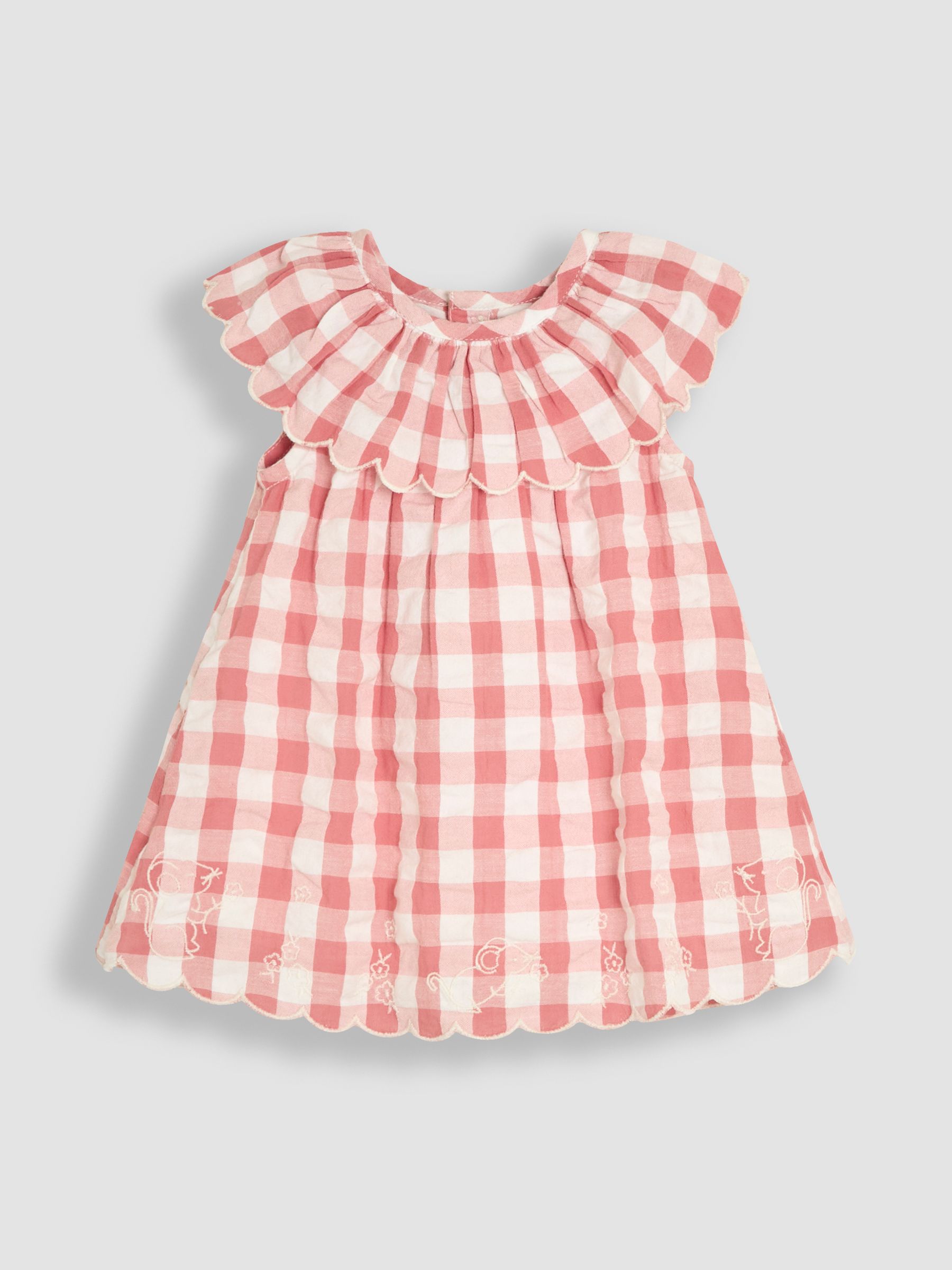 Pink Gingham Mouse Embroidered 3-Piece Scallop Baby Dress, Knicker & Hat Set - Image 2 of 6