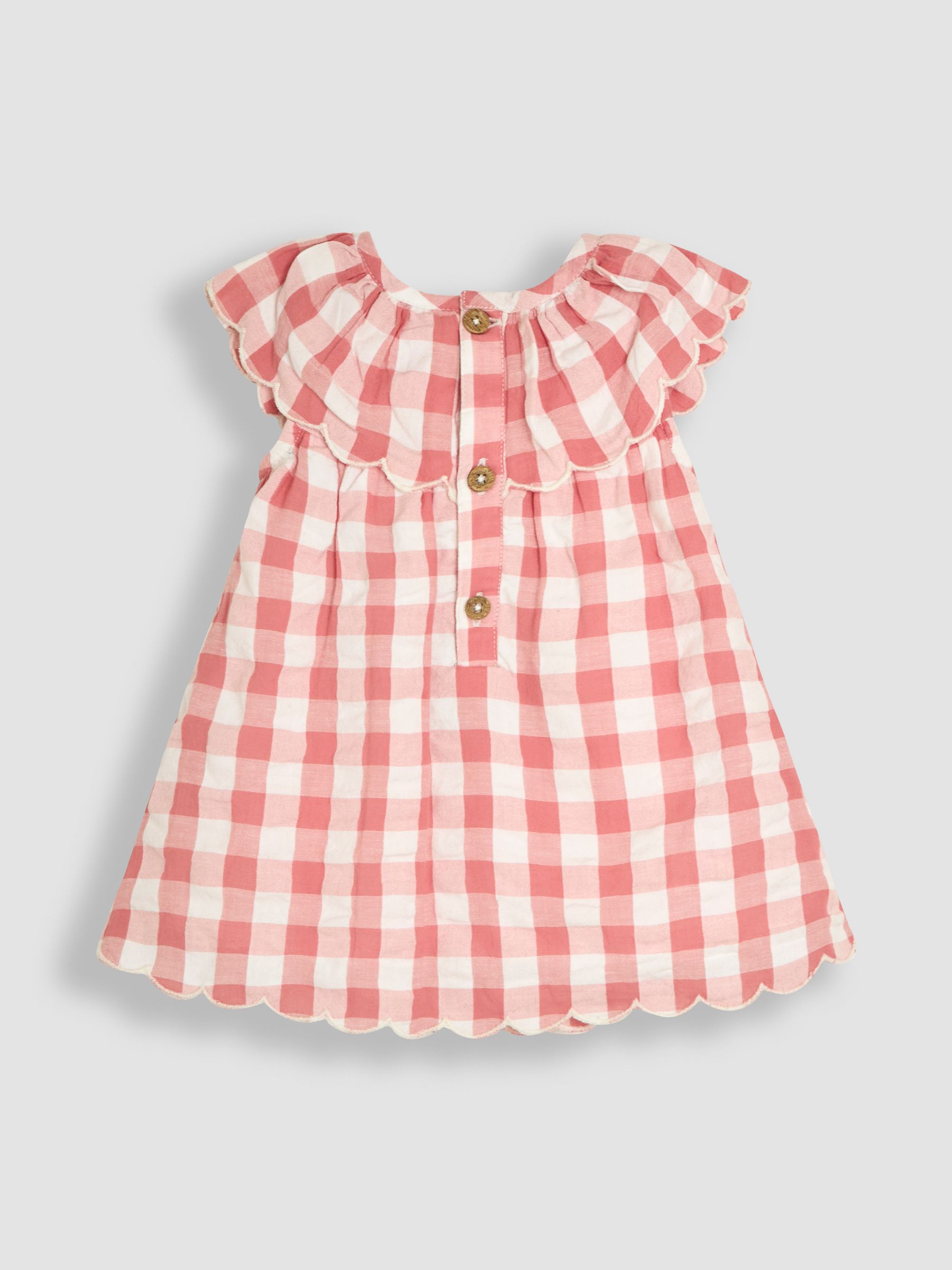 Pink Gingham Mouse Embroidered 3-Piece Scallop Baby Dress, Knicker & Hat Set - Image 3 of 6