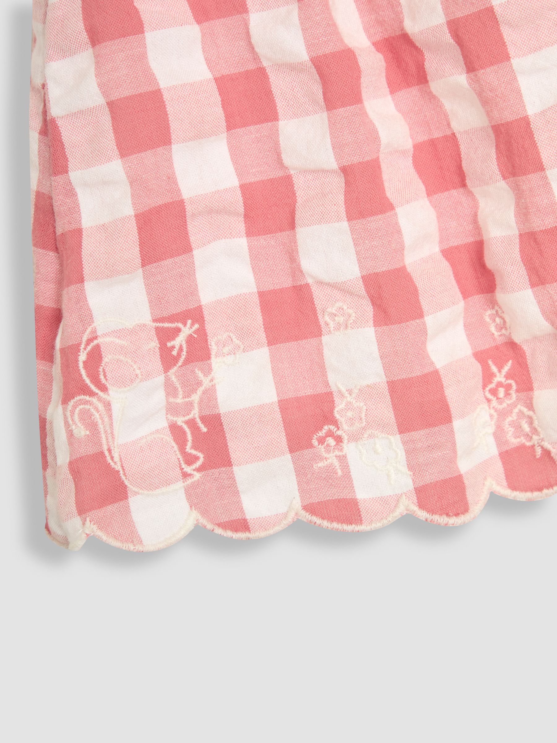Pink Gingham Mouse Embroidered 3-Piece Scallop Baby Dress, Knicker & Hat Set - Image 6 of 6