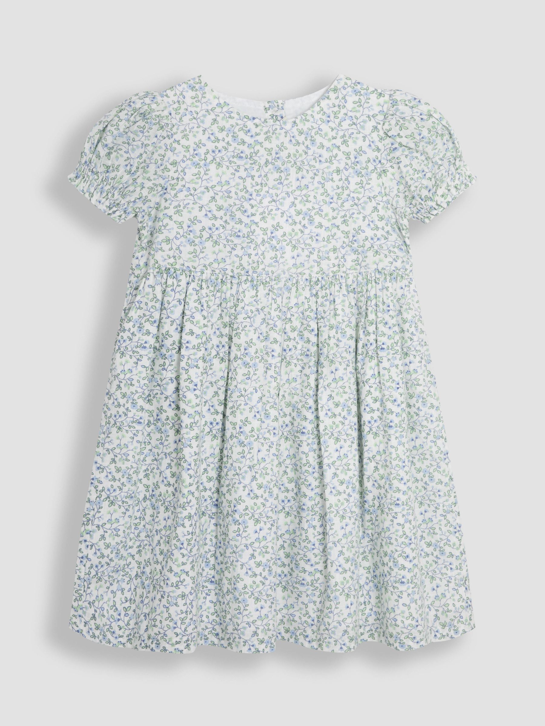 Blue Ditsy Floral Print Puff Sleeve Dress - Image 1 of 3