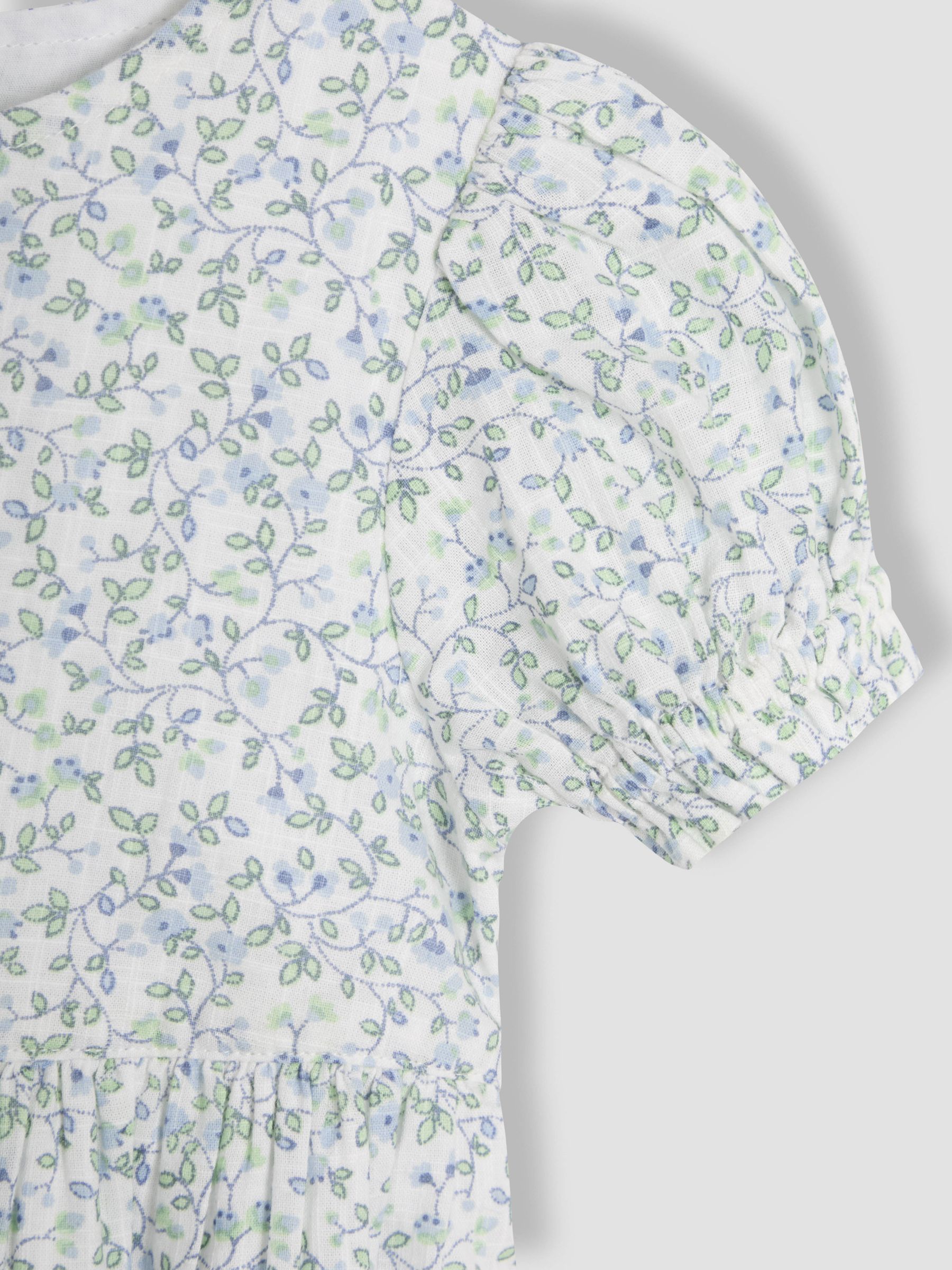 Blue Ditsy Floral Print Puff Sleeve Dress - Image 2 of 3