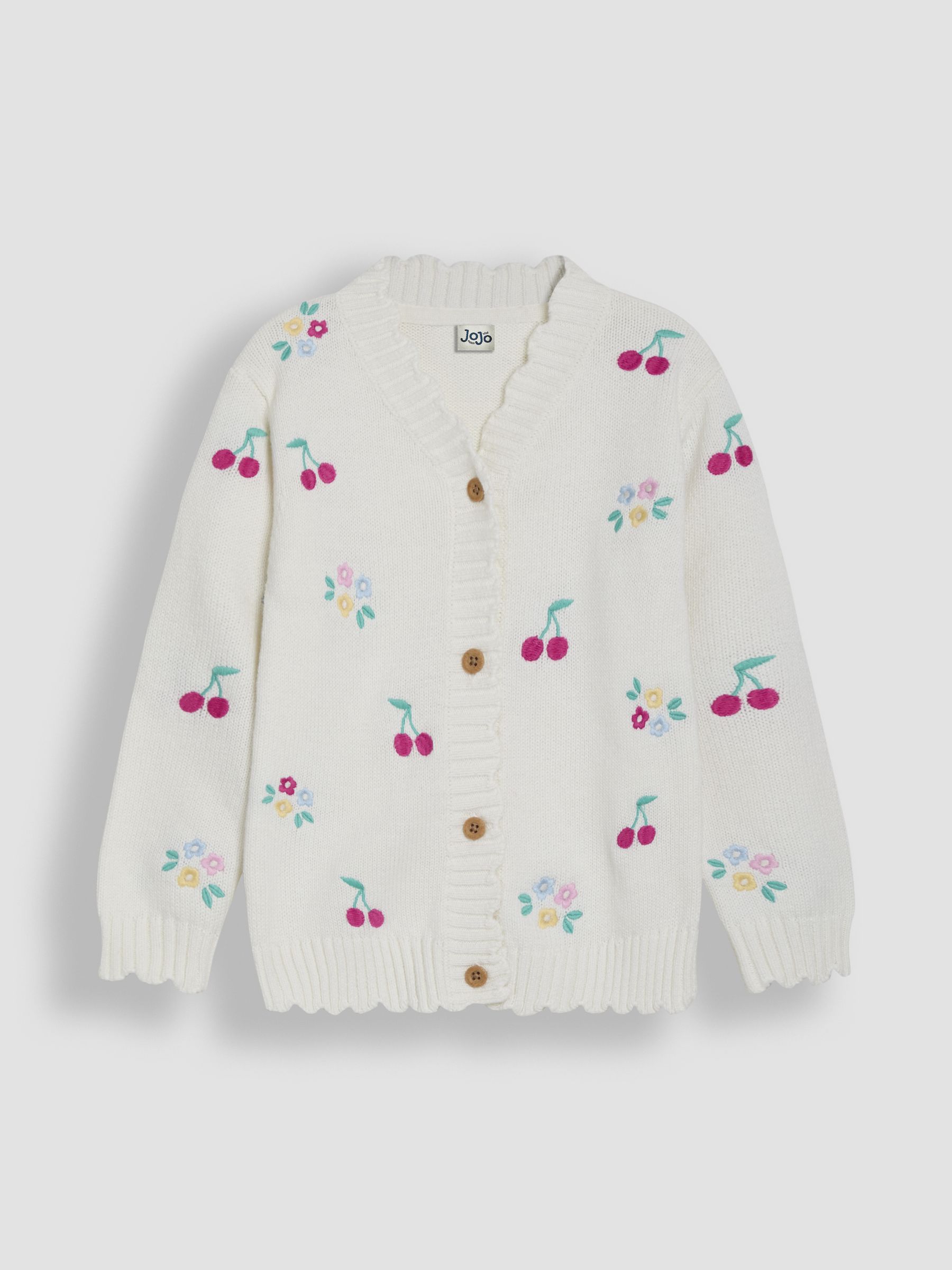 Cream Floral Cherry Embroidered V-Neck Cardigan - Image 2 of 4