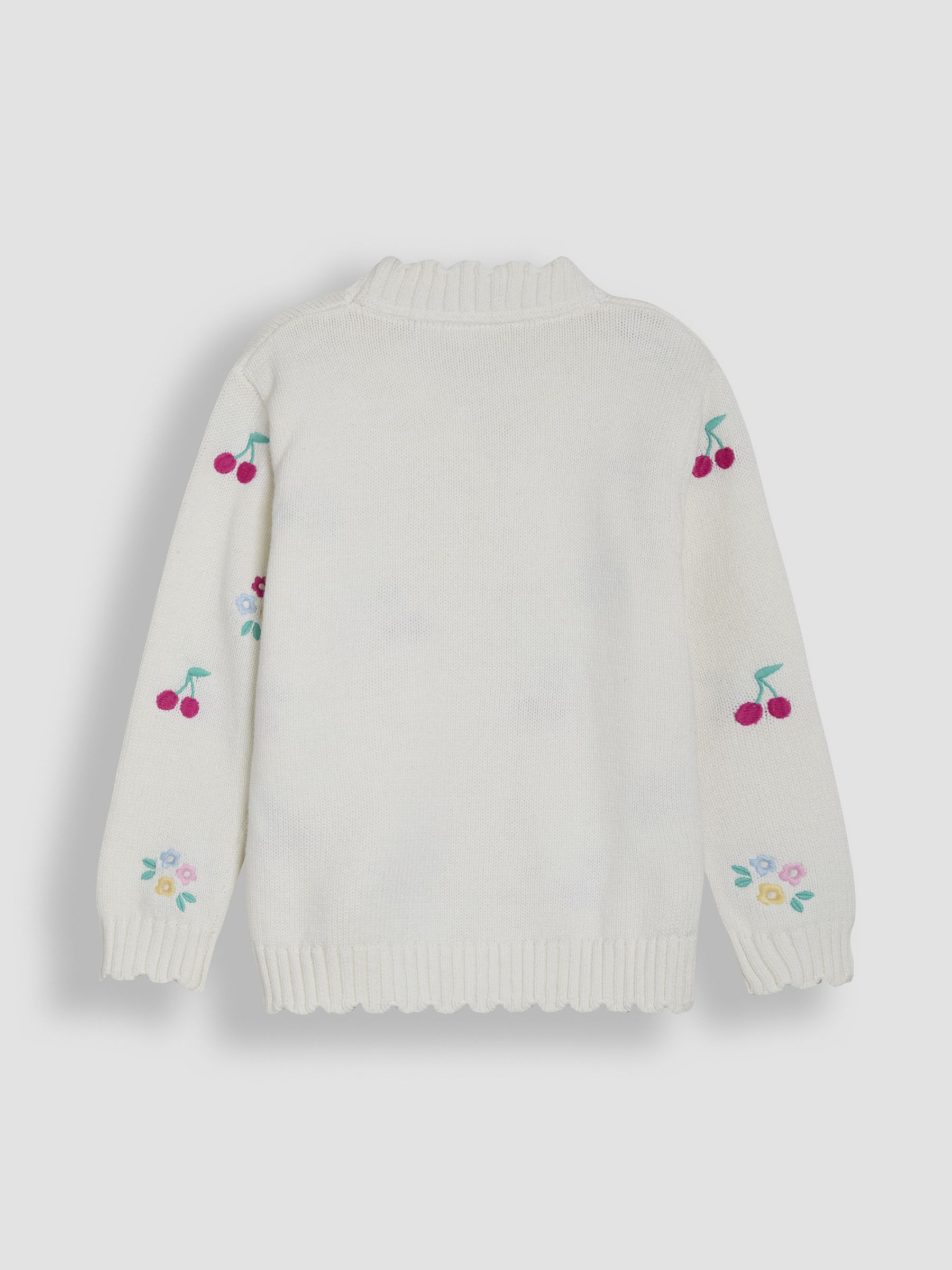 Cream Floral Cherry Embroidered V-Neck Cardigan - Image 3 of 4