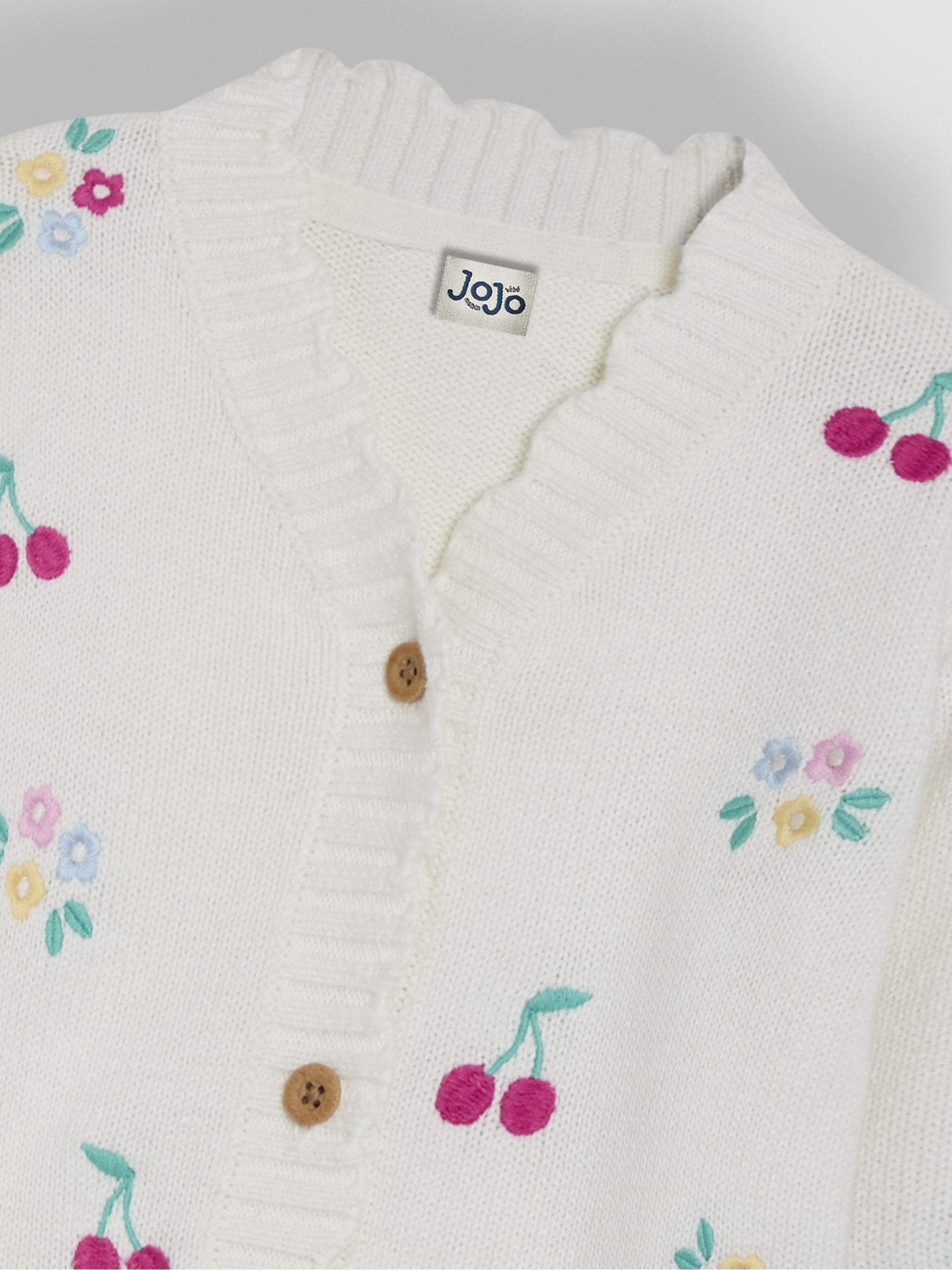 Cream Floral Cherry Embroidered V-Neck Cardigan - Image 4 of 4
