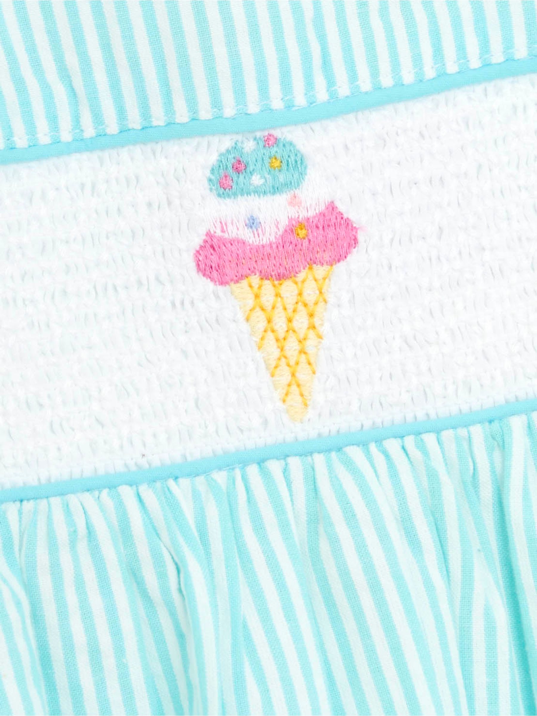 Blue Ice Cream Seersucker Stripe Smocked Dress - Image 3 of 3