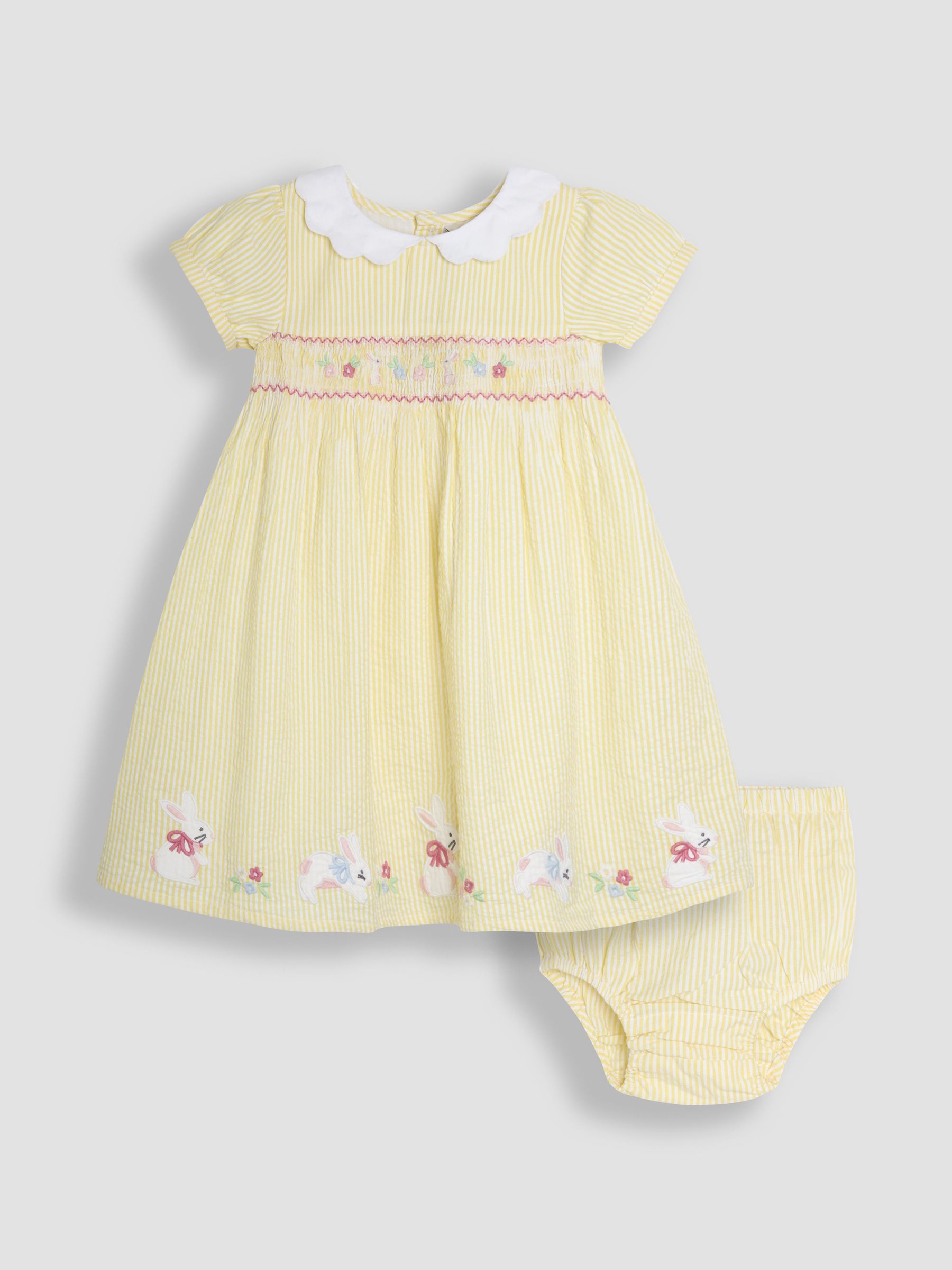 Yellow Bunny Seersucker Appliqué Smocked Dress - Image 1 of 5