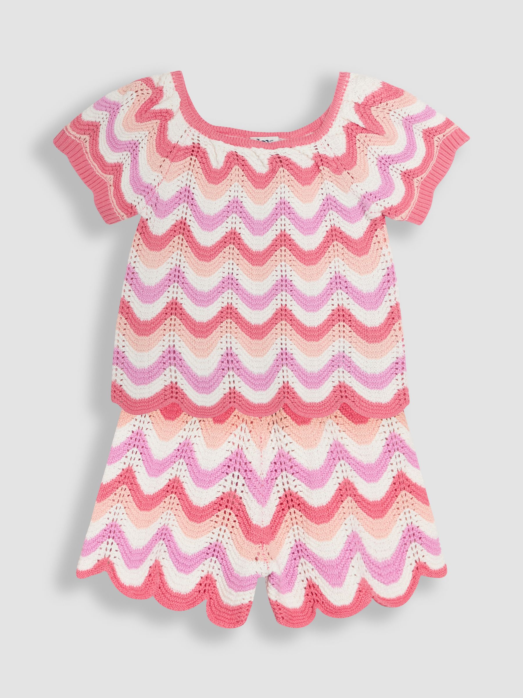 Pink 100% Cotton 2-Piece Chevron Crochet Top & Shorts Set - Image 1 of 4