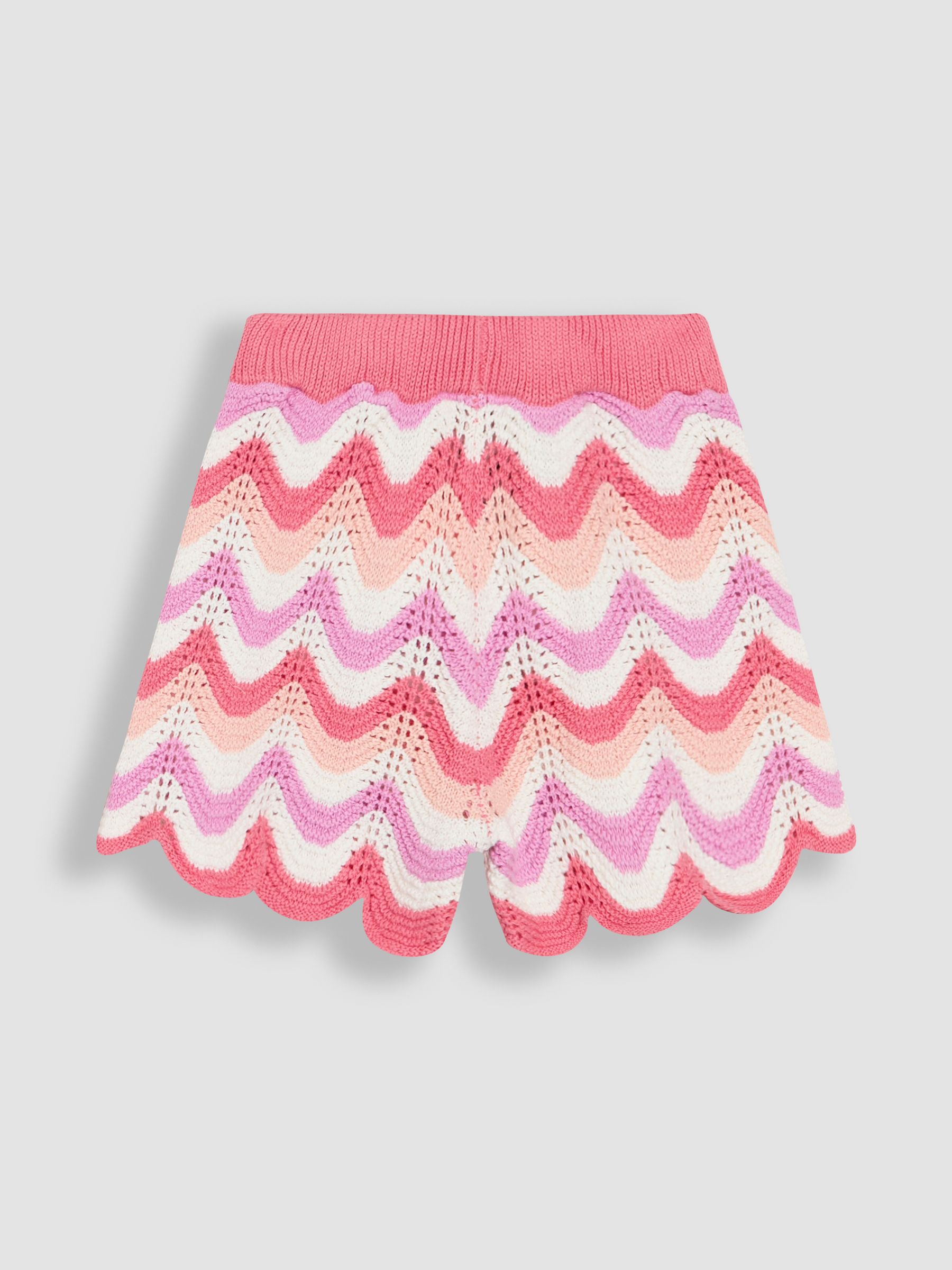 Pink 100% Cotton 2-Piece Chevron Crochet Top & Shorts Set - Image 3 of 4