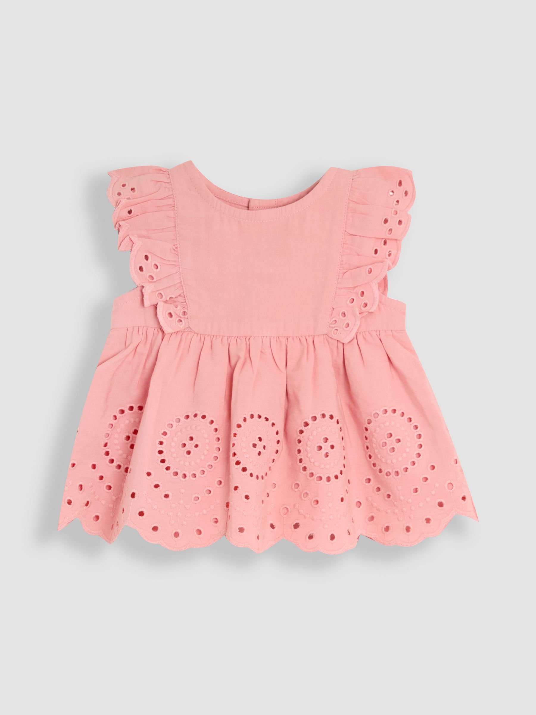 Pink Broderie Ruffle Sleeve Dress 100% Cotton Bloomers and Headband Set 3 Piece - Image 2 of 6