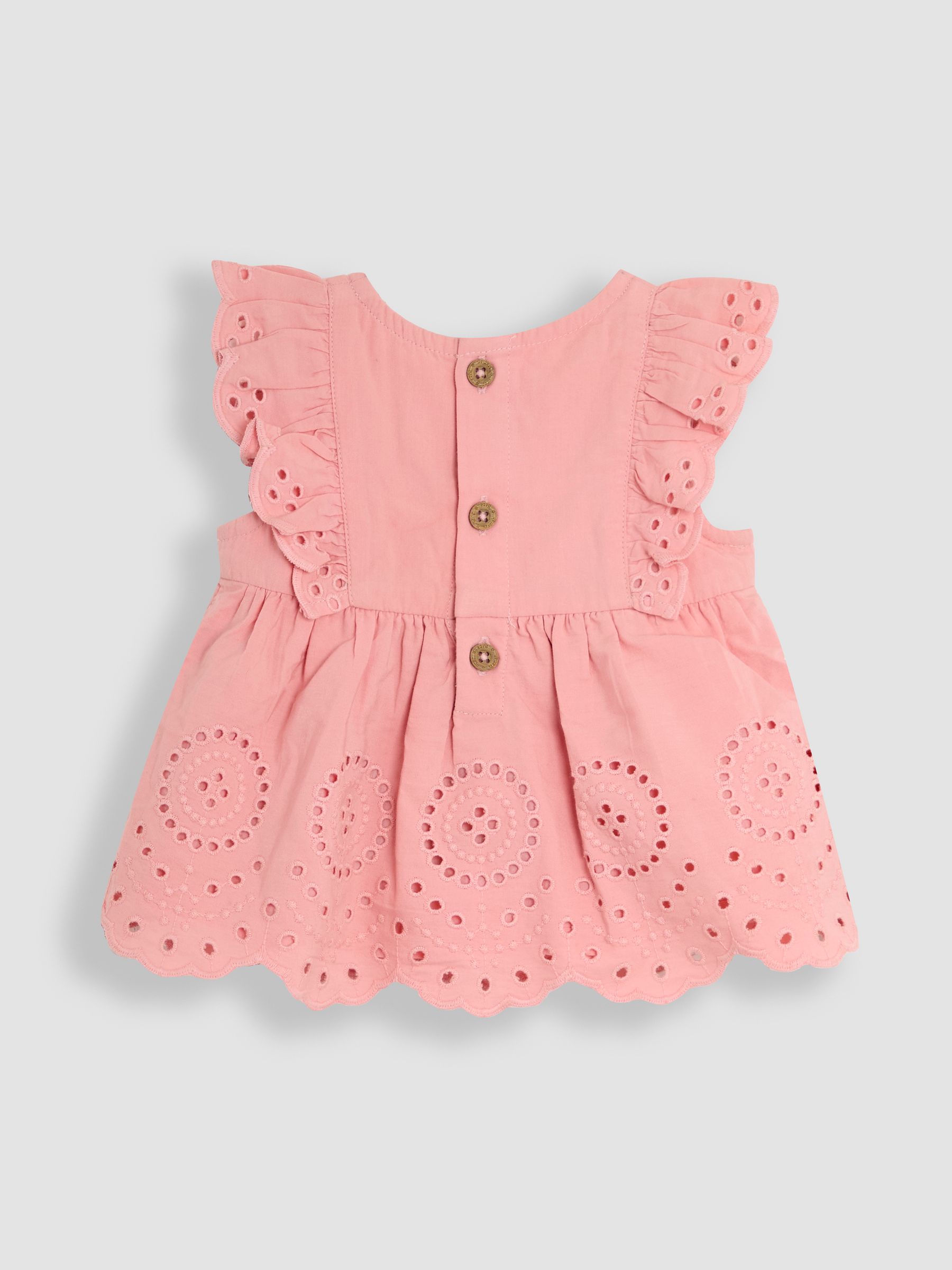 Pink Broderie Ruffle Sleeve Dress 100% Cotton Bloomers and Headband Set 3 Piece - Image 3 of 6