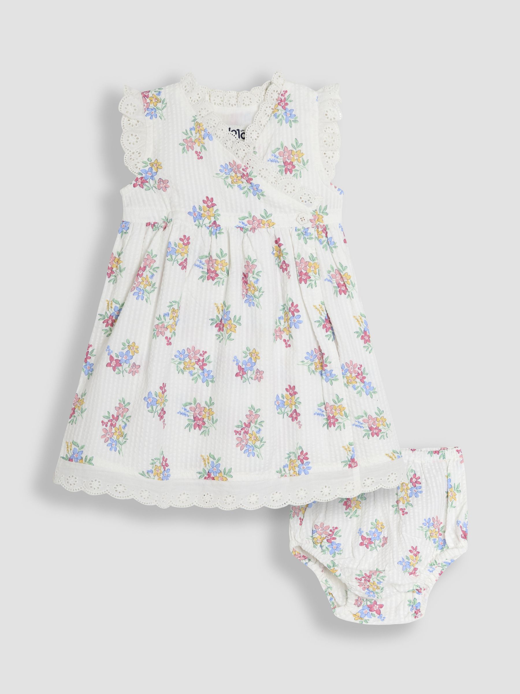 White Floral Baby Broderie Trim Wrap 100% Cotton Dress - Image 1 of 5