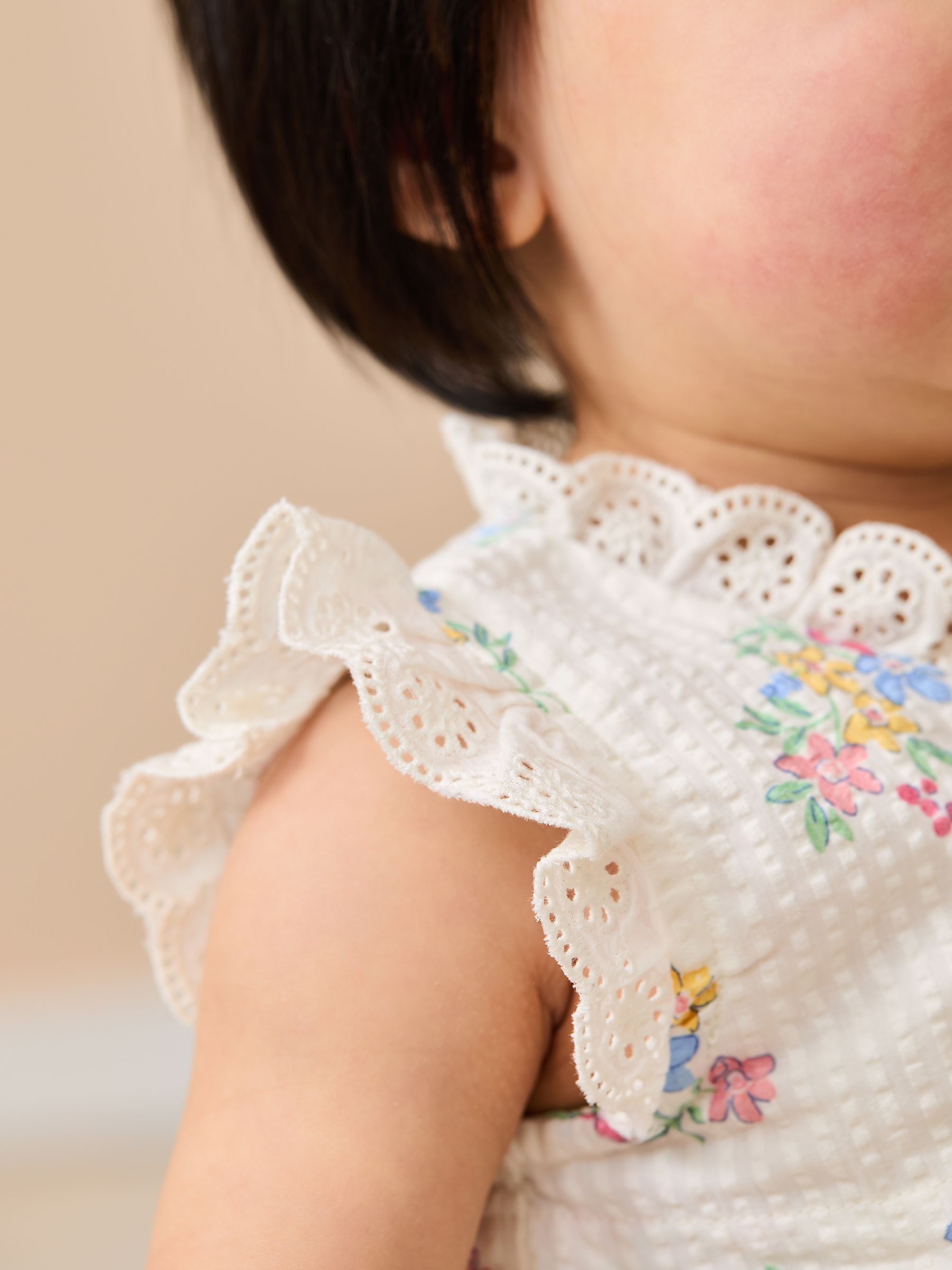 White Floral Baby Broderie Trim Wrap Dress - Image 10 of 10