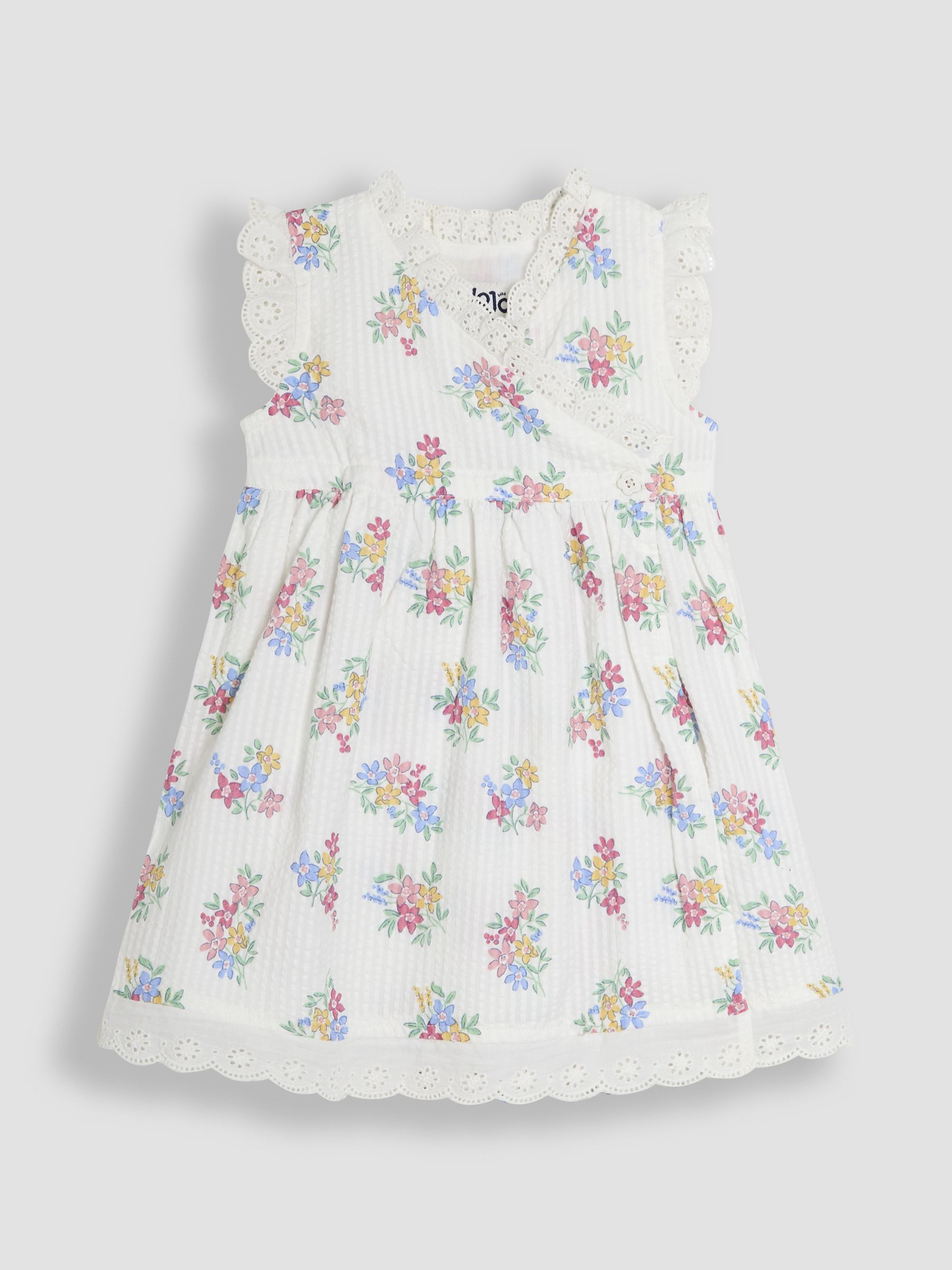 White Floral Baby Broderie Trim Wrap 100% Cotton Dress - Image 2 of 5