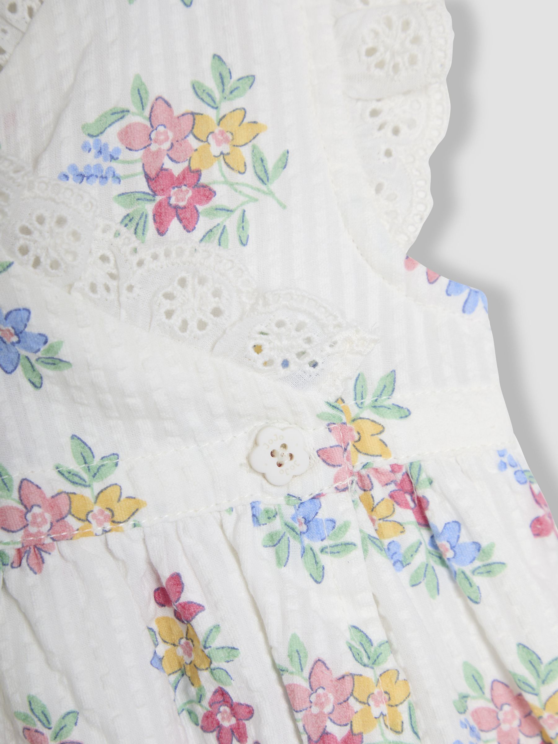White Floral Baby Broderie Trim Wrap 100% Cotton Dress - Image 4 of 5