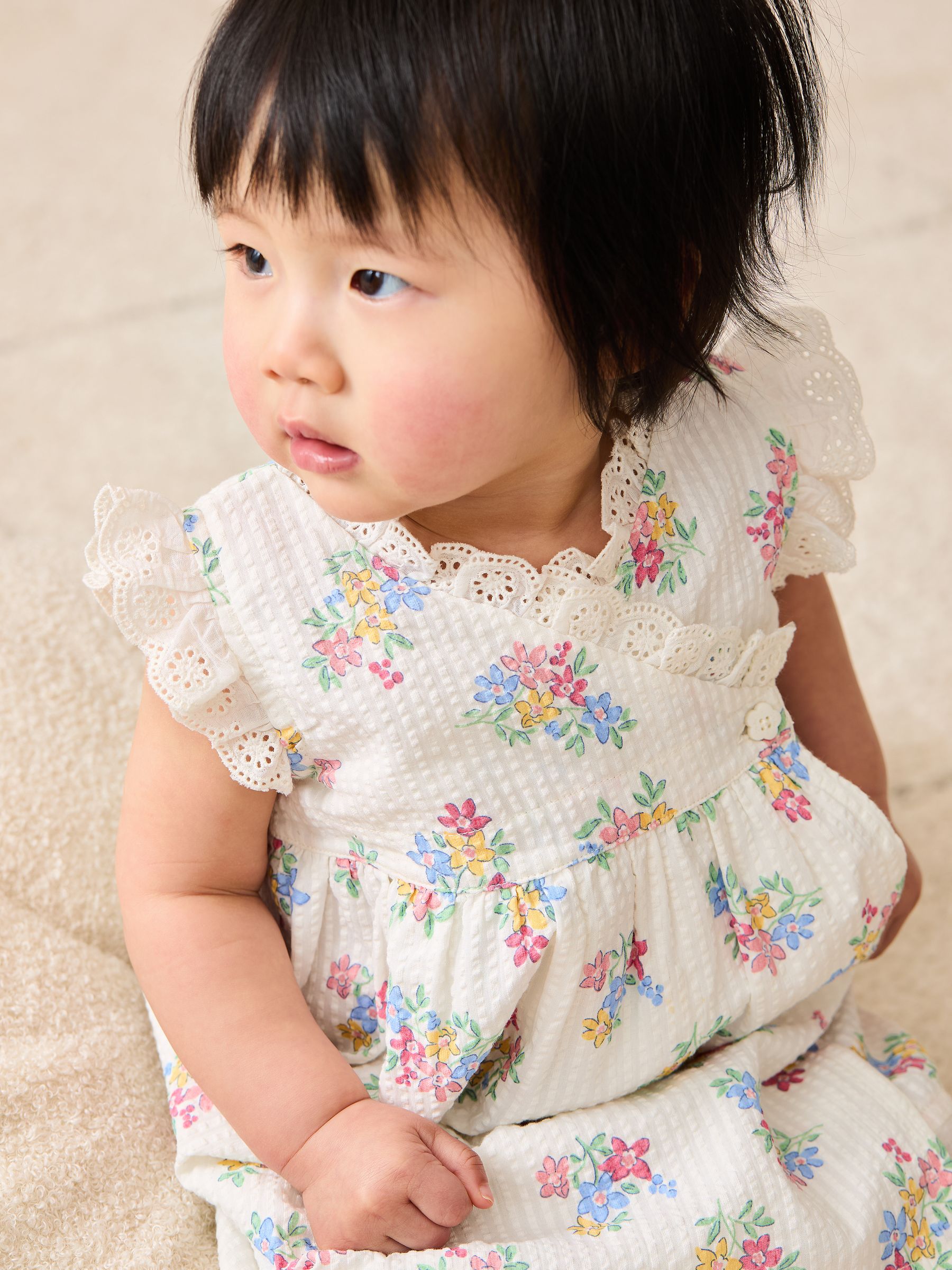 White Floral Baby Broderie Trim Wrap Dress - Image 9 of 10