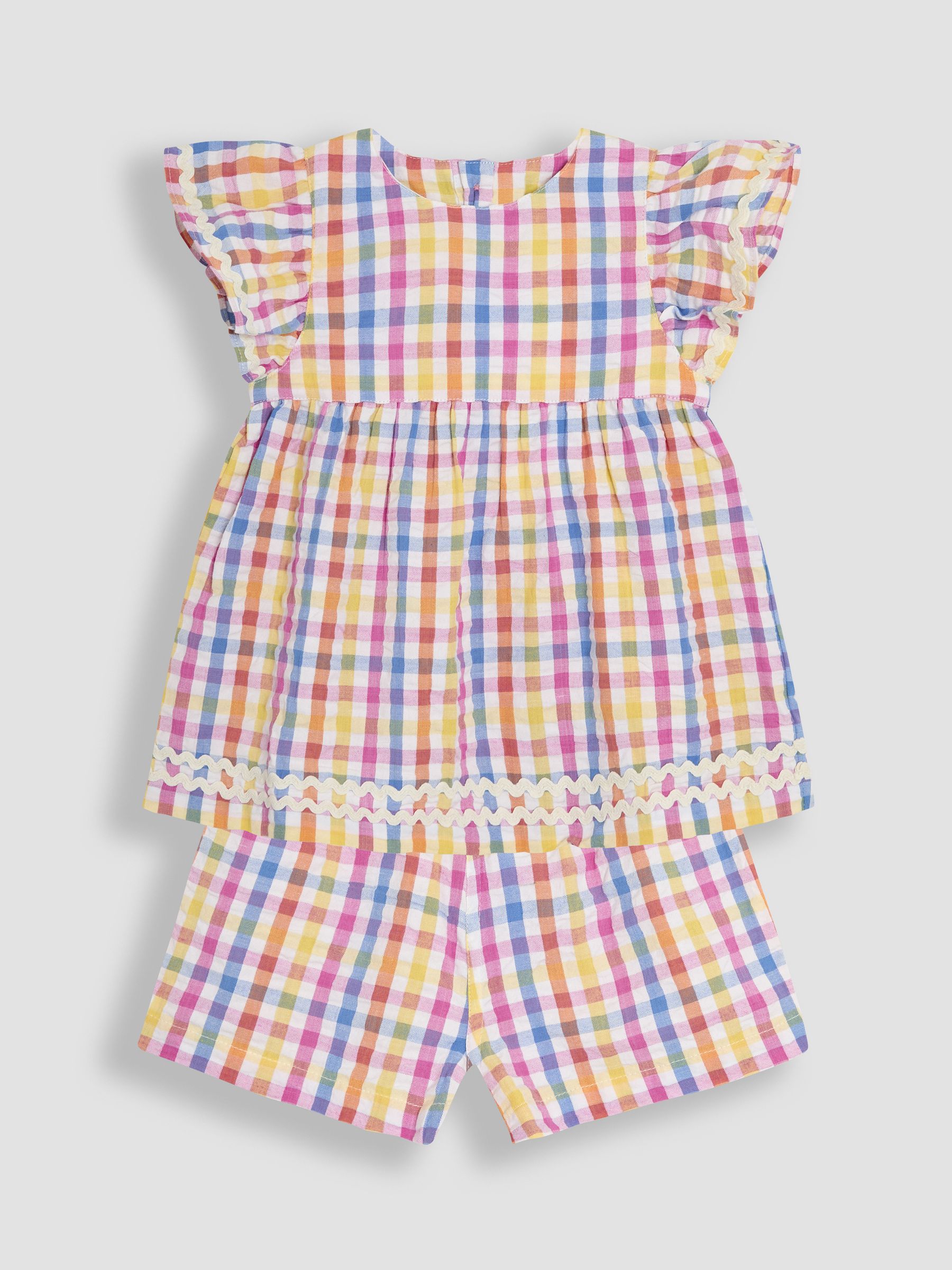 Rainbow 2-Piece Gingham Angel Sleeve Blouse & Shorts Set - Image 1 of 6