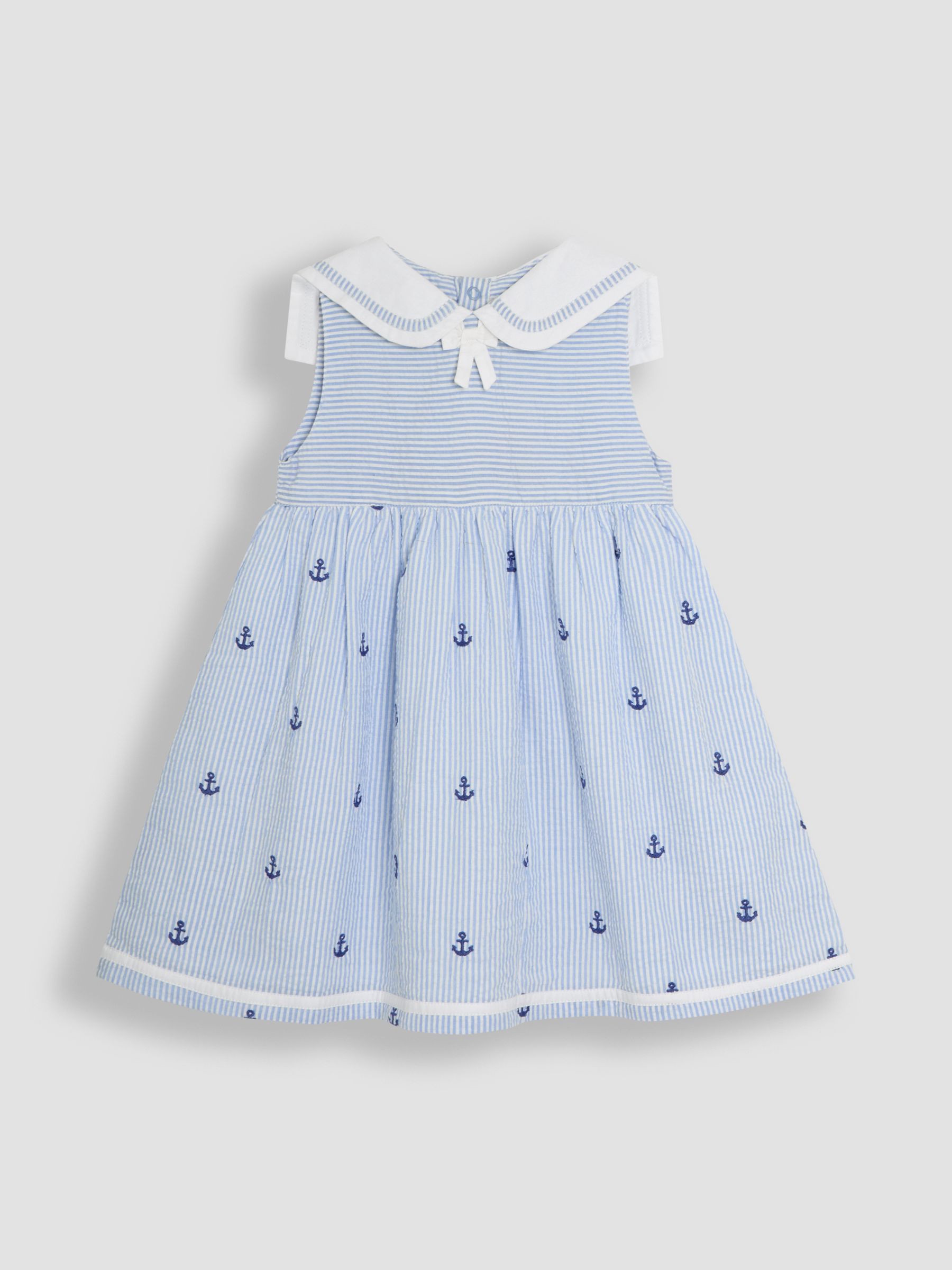 Blue Nautical Embroidered Seersucker Sailor Baby Dress - Image 2 of 6