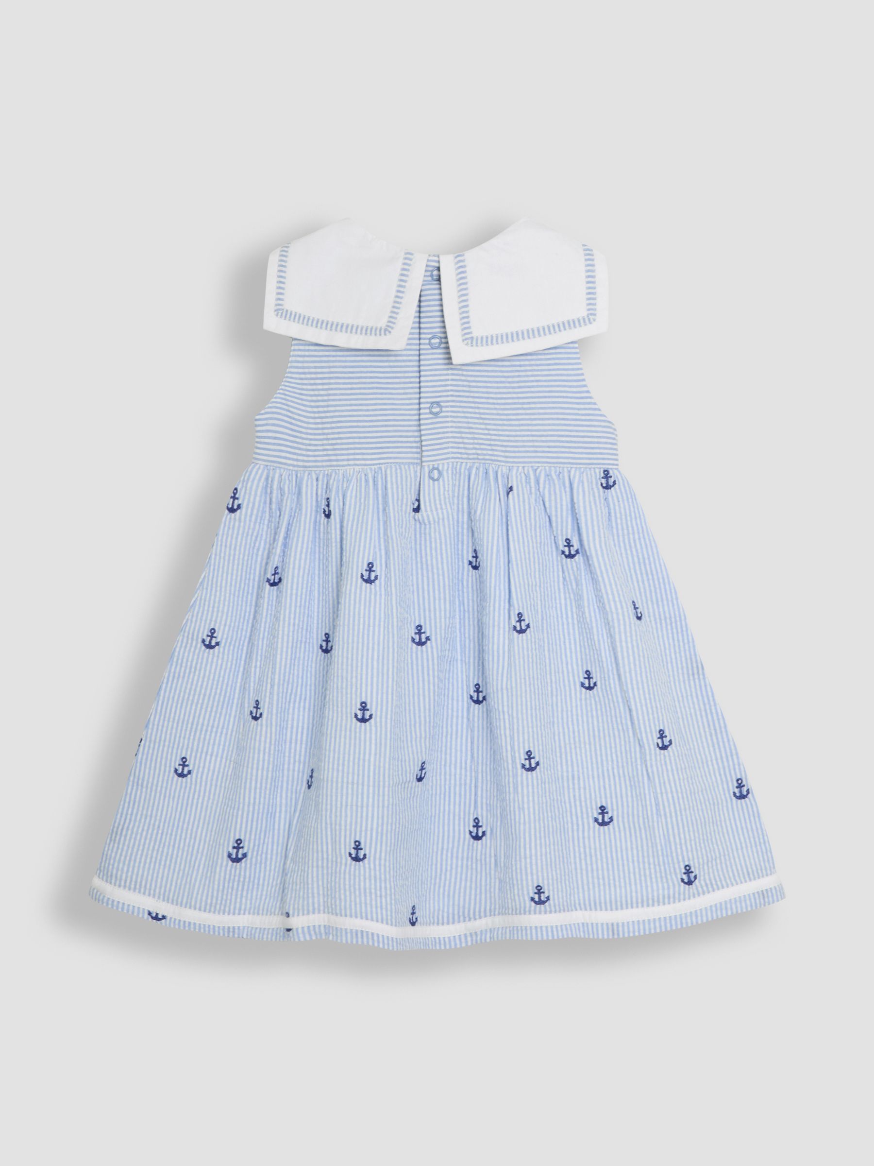 Blue Nautical Embroidered Seersucker Sailor Baby Dress - Image 4 of 6