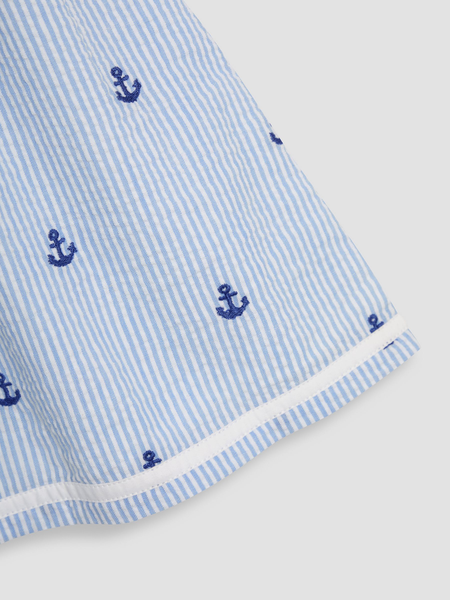 Blue Nautical Embroidered Seersucker Sailor Baby Dress - Image 6 of 6