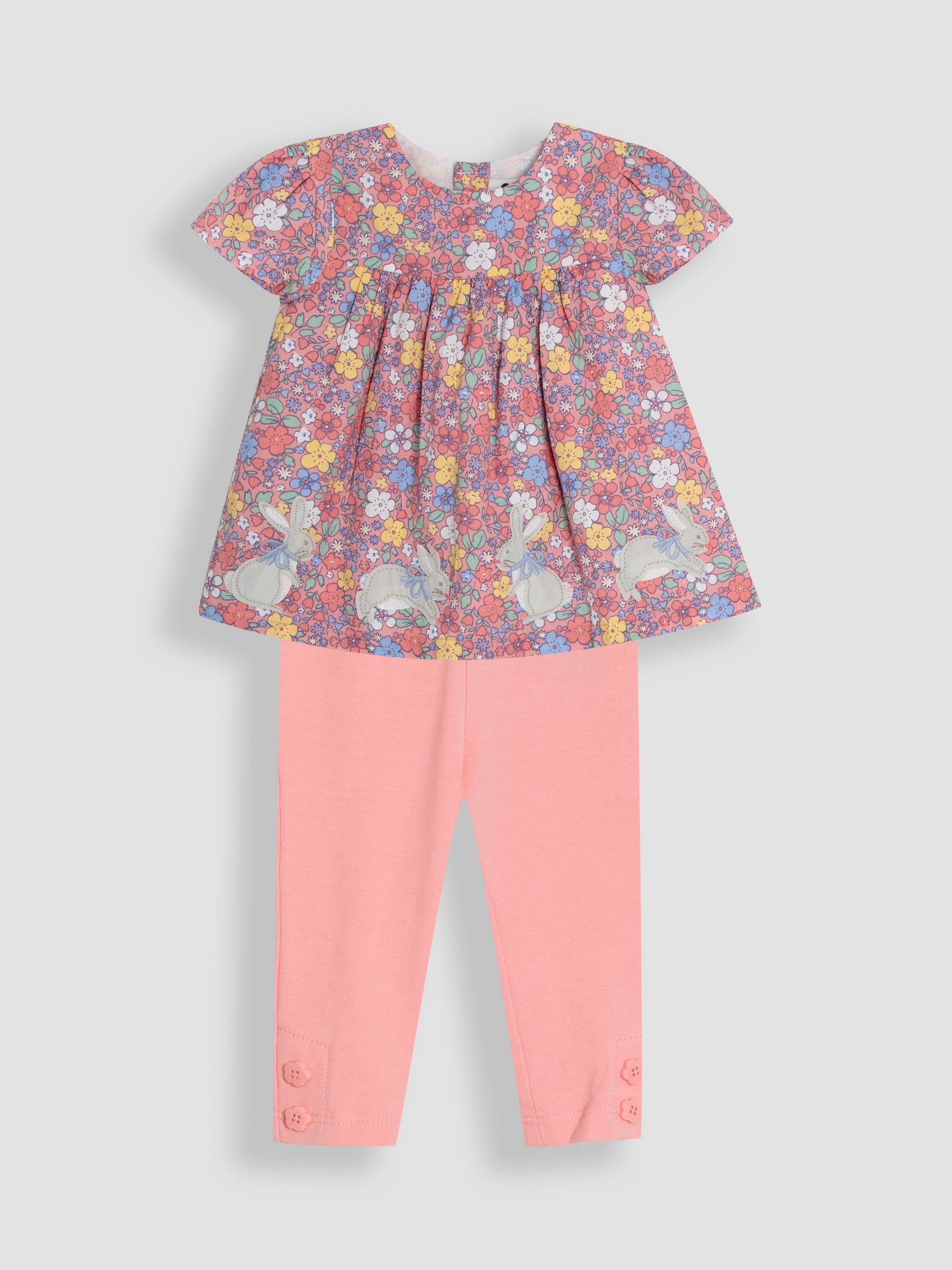 Pink Floral 2-Piece Bunny Appliqué Blouse & Leggings Set - Image 1 of 5