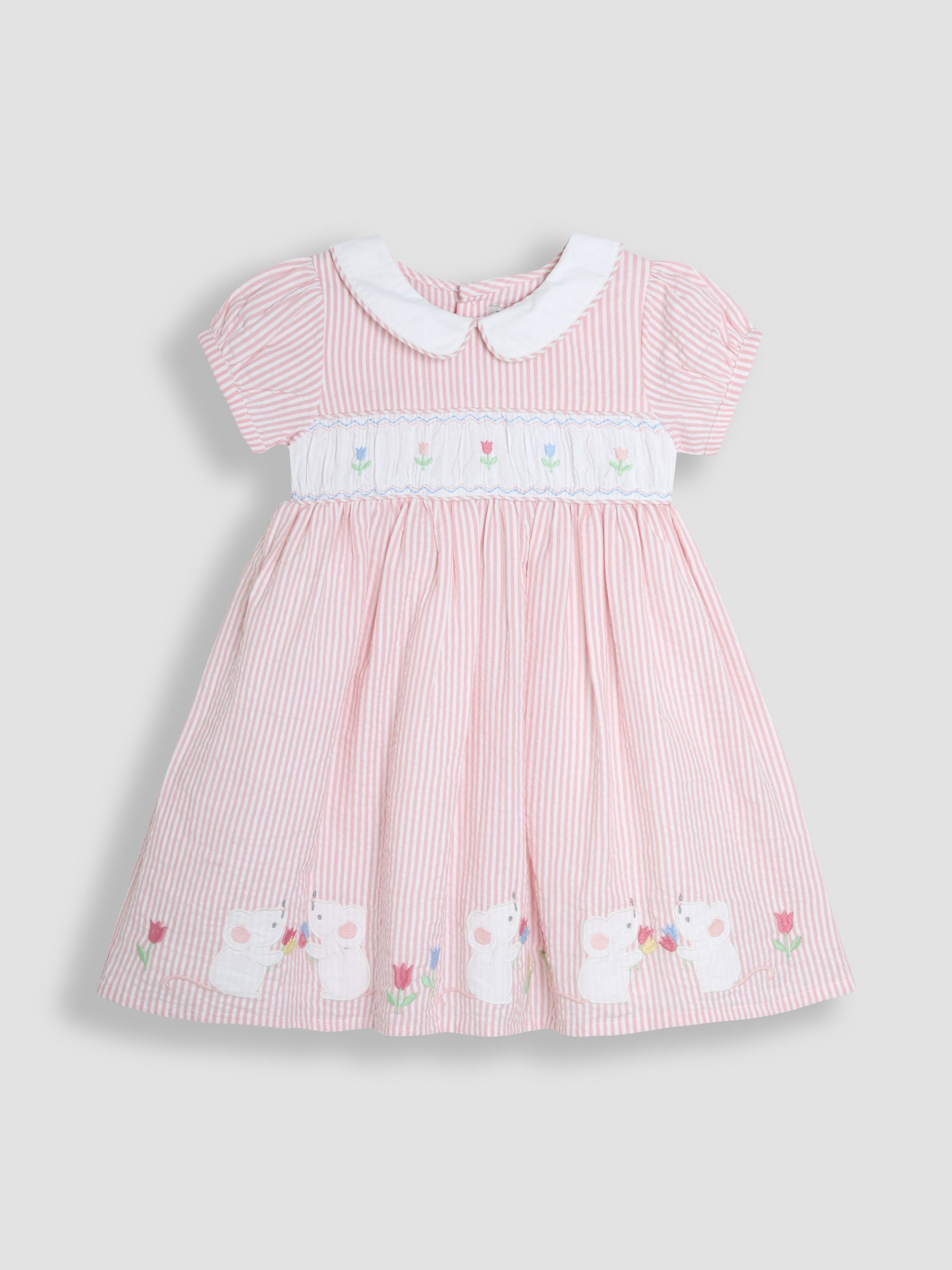 Pink Mouse Seersucker Appliqué Smocked Dress - Image 2 of 5