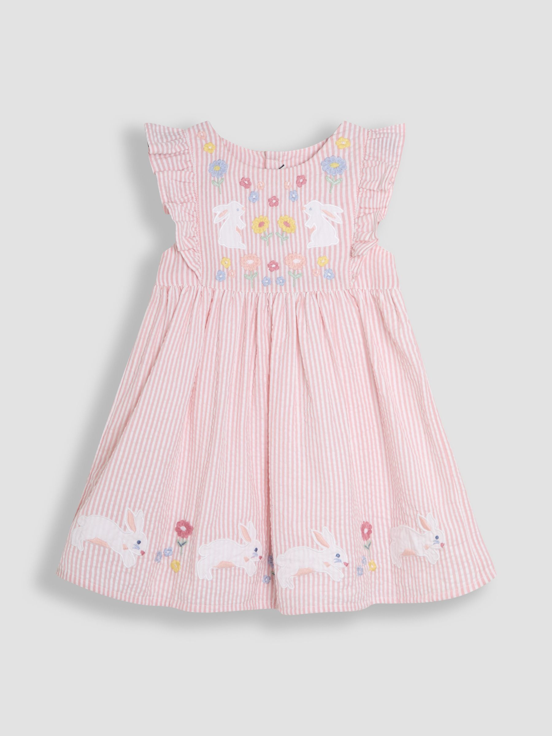 Pink Bunny Appliqué Seersucker Summer 100% Cotton Dress - Image 1 of 3