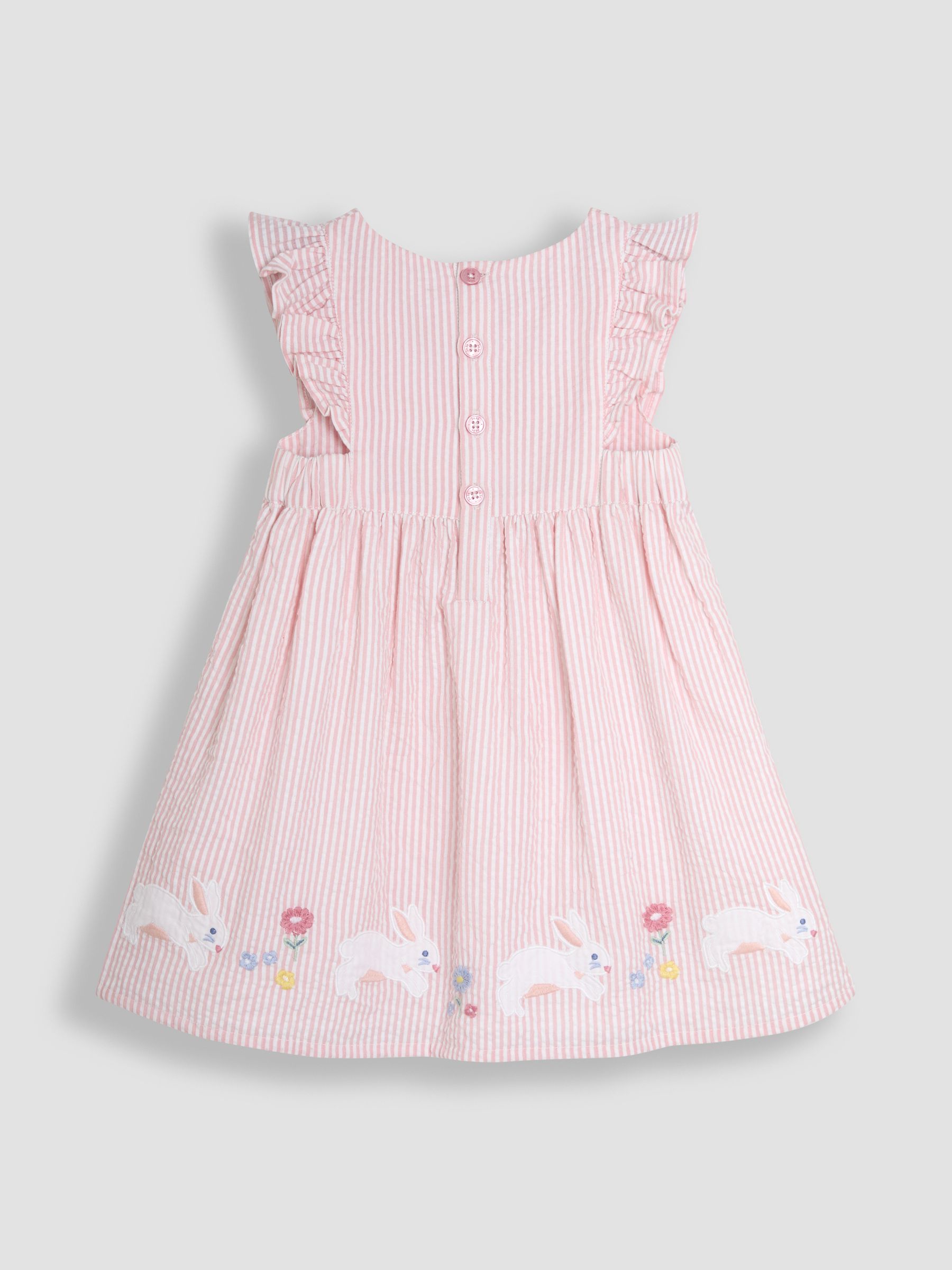 Pink Bunny Appliqué Seersucker Summer 100% Cotton Dress - Image 2 of 3
