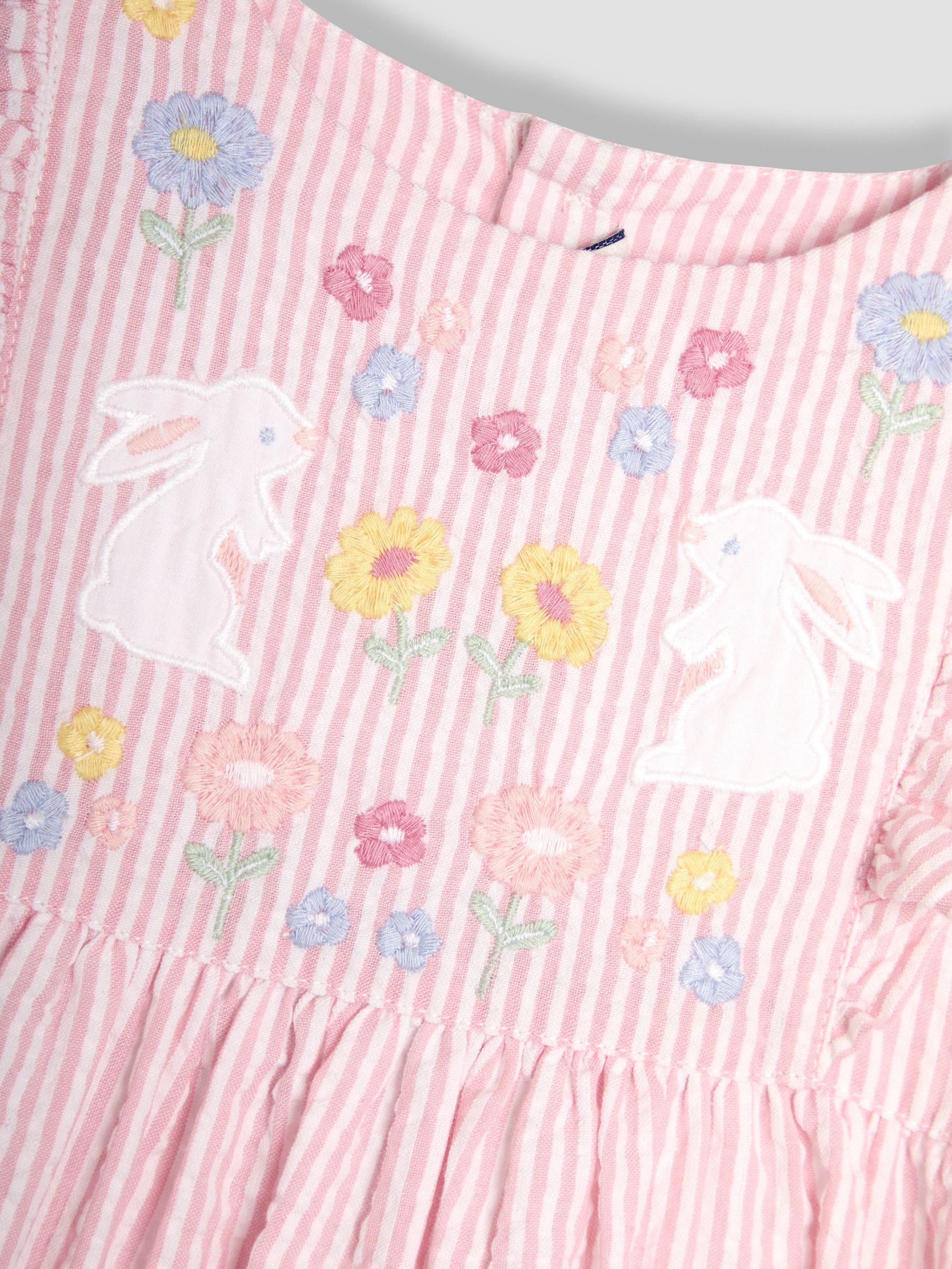 Pink Bunny Appliqué Seersucker Summer 100% Cotton Dress - Image 3 of 3