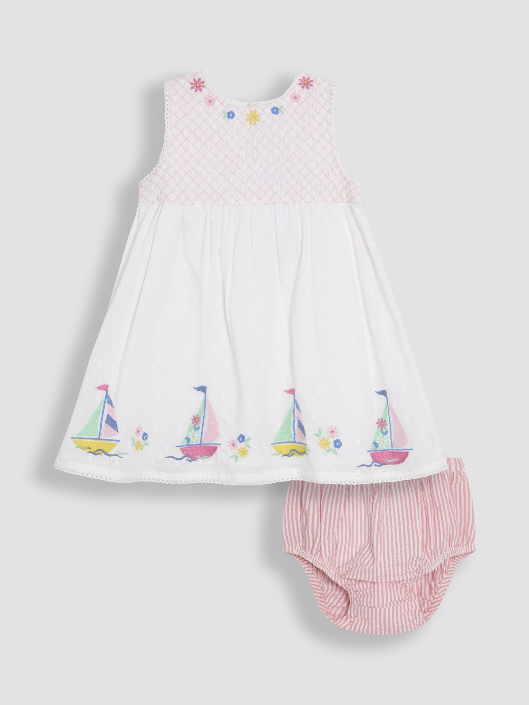 White Boat Baby Appliqué 100% Cotton Dress - Image 1 of 5