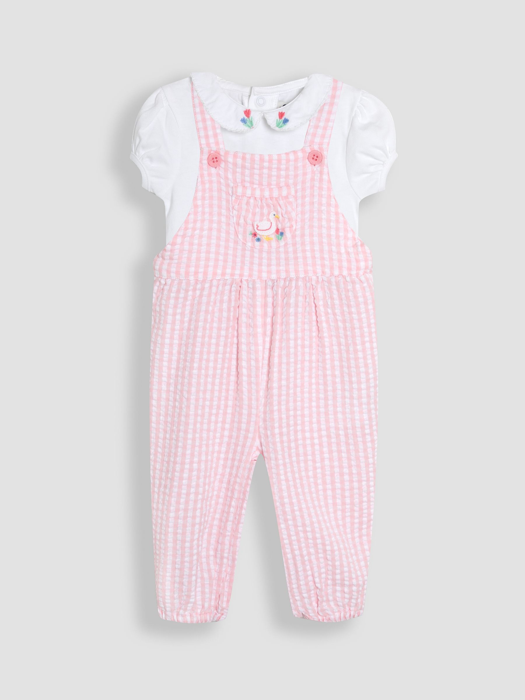 Pink Duck Embroidered Dungarees & Body Set 2 Piece - Image 1 of 5