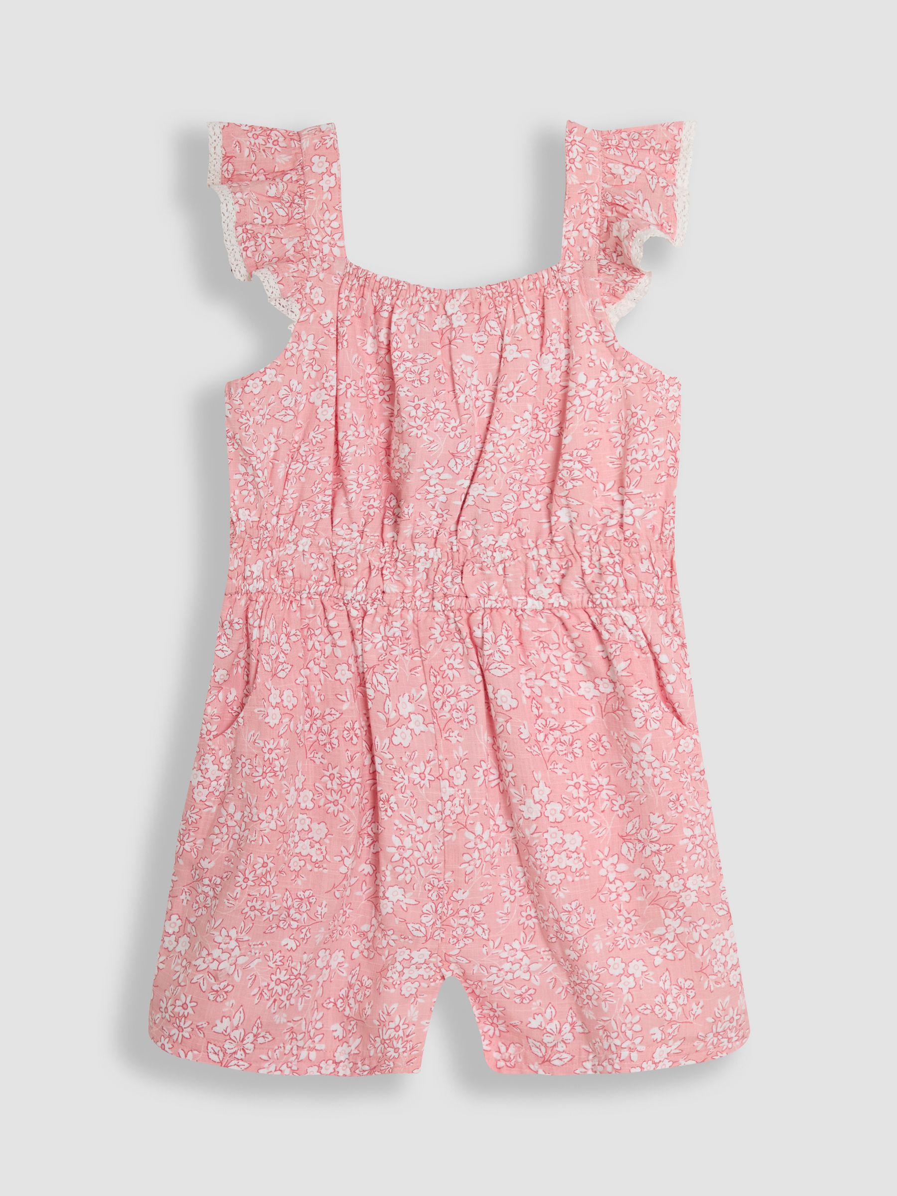 Pink Ditsy Floral Ruffle Shoulder Woven Playsuit - Image 1 of 3
