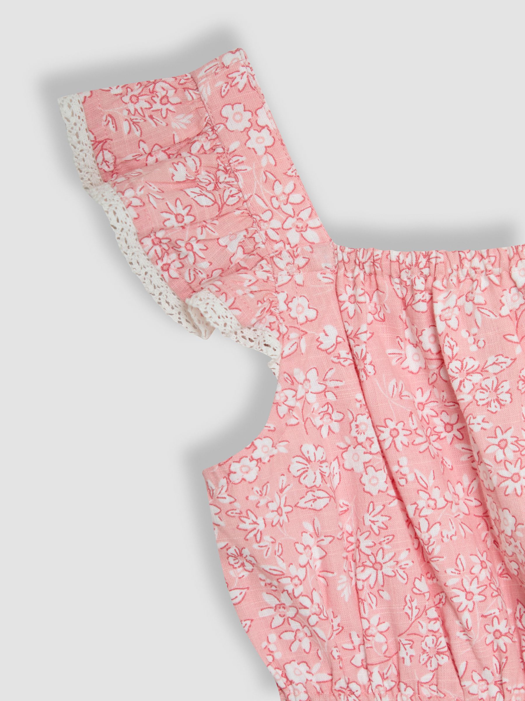 Pink Ditsy Floral Ruffle Shoulder Woven Playsuit - Image 3 of 3