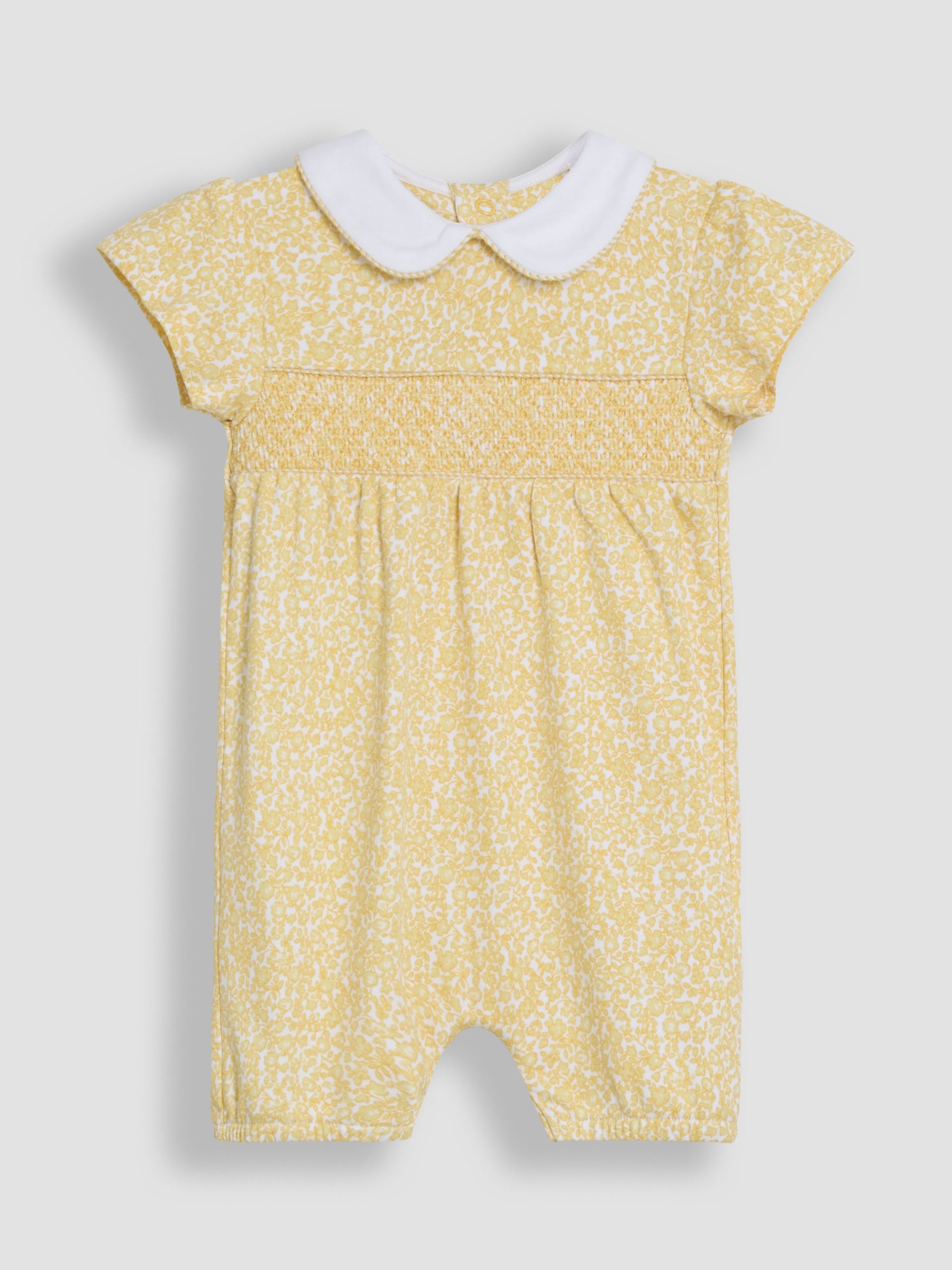 Yellow Floral Print Smocked Romper and Headband Set - Image 3 of 4