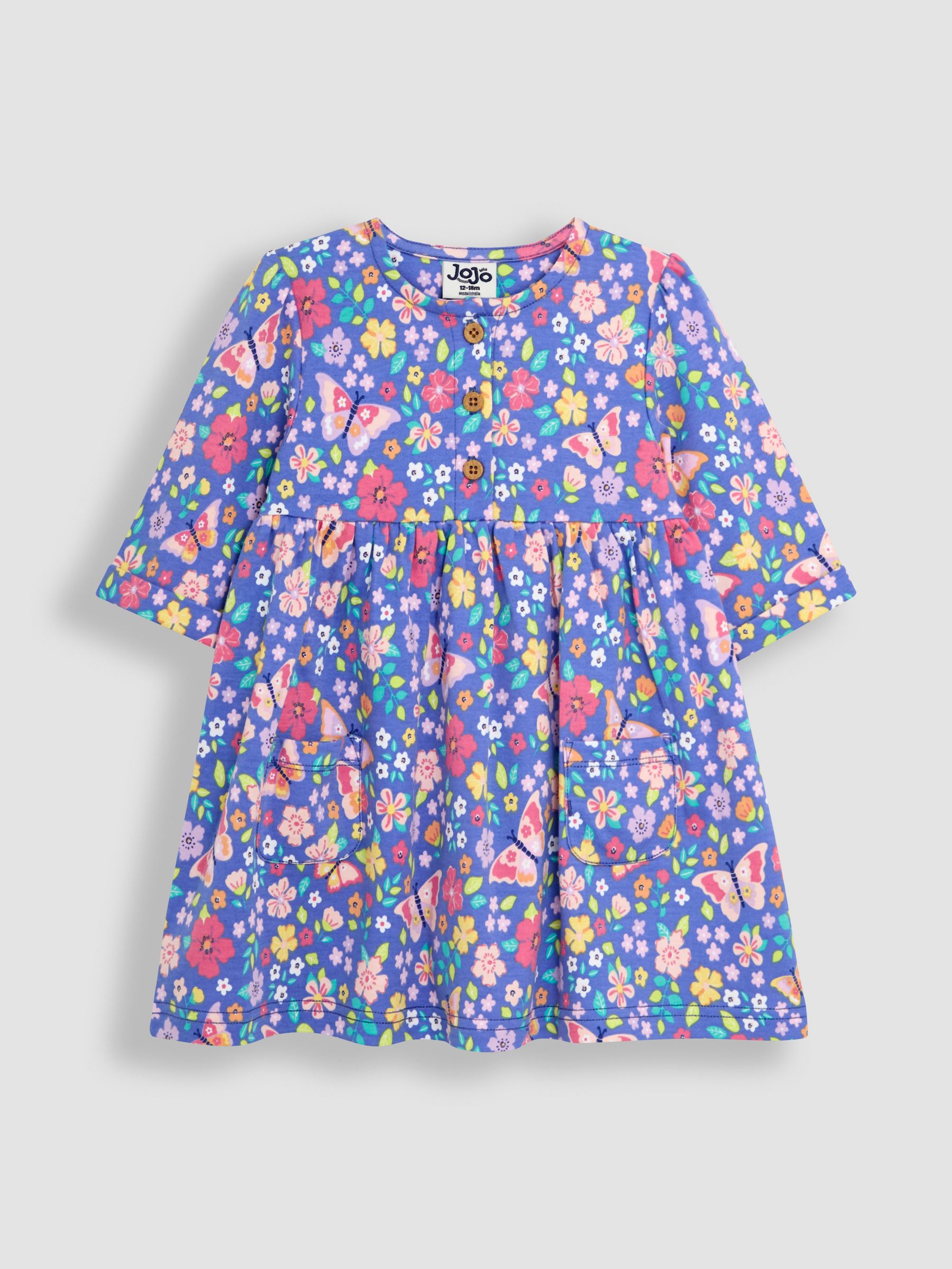 Lilac Purple Butterfly Floral Pet in Pocket Button Front Dress - Image 1 of 4