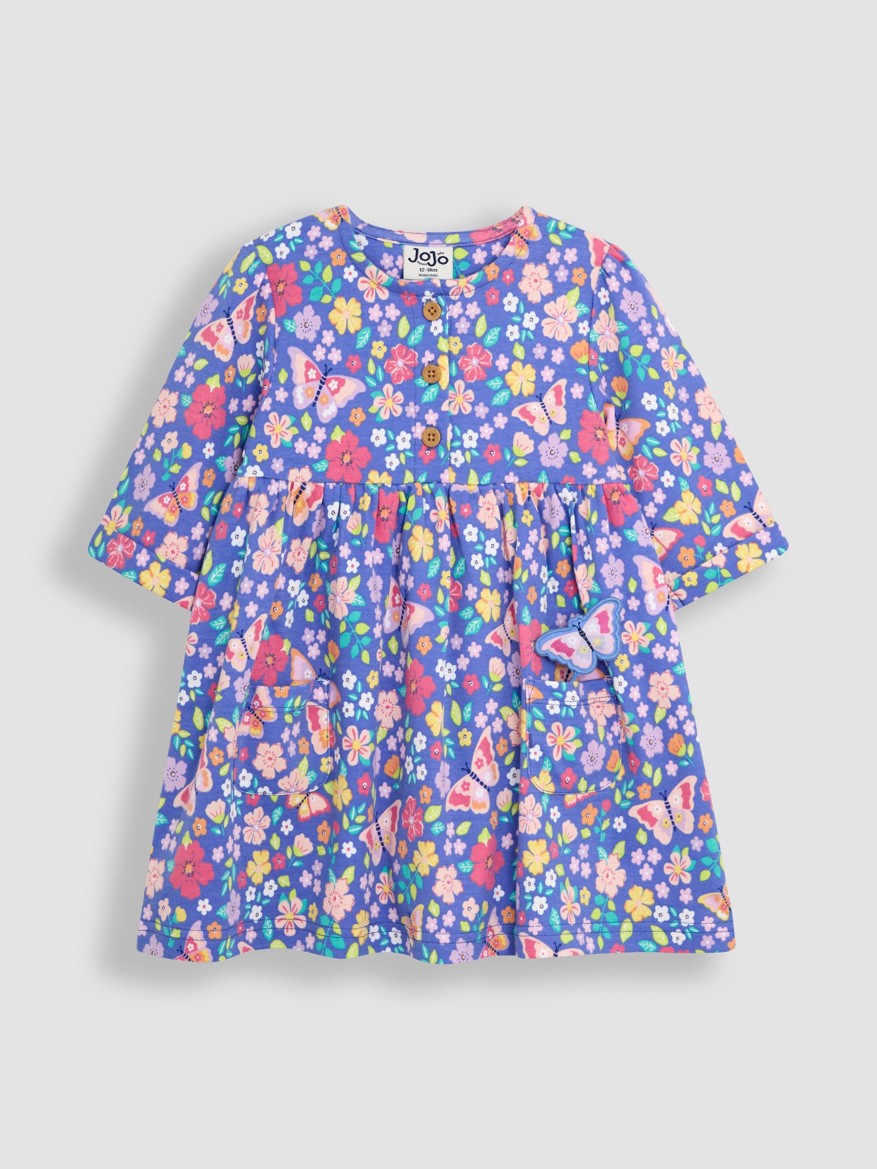 Lilac Purple Butterfly Floral Pet in Pocket Button Front Dress - Image 2 of 4