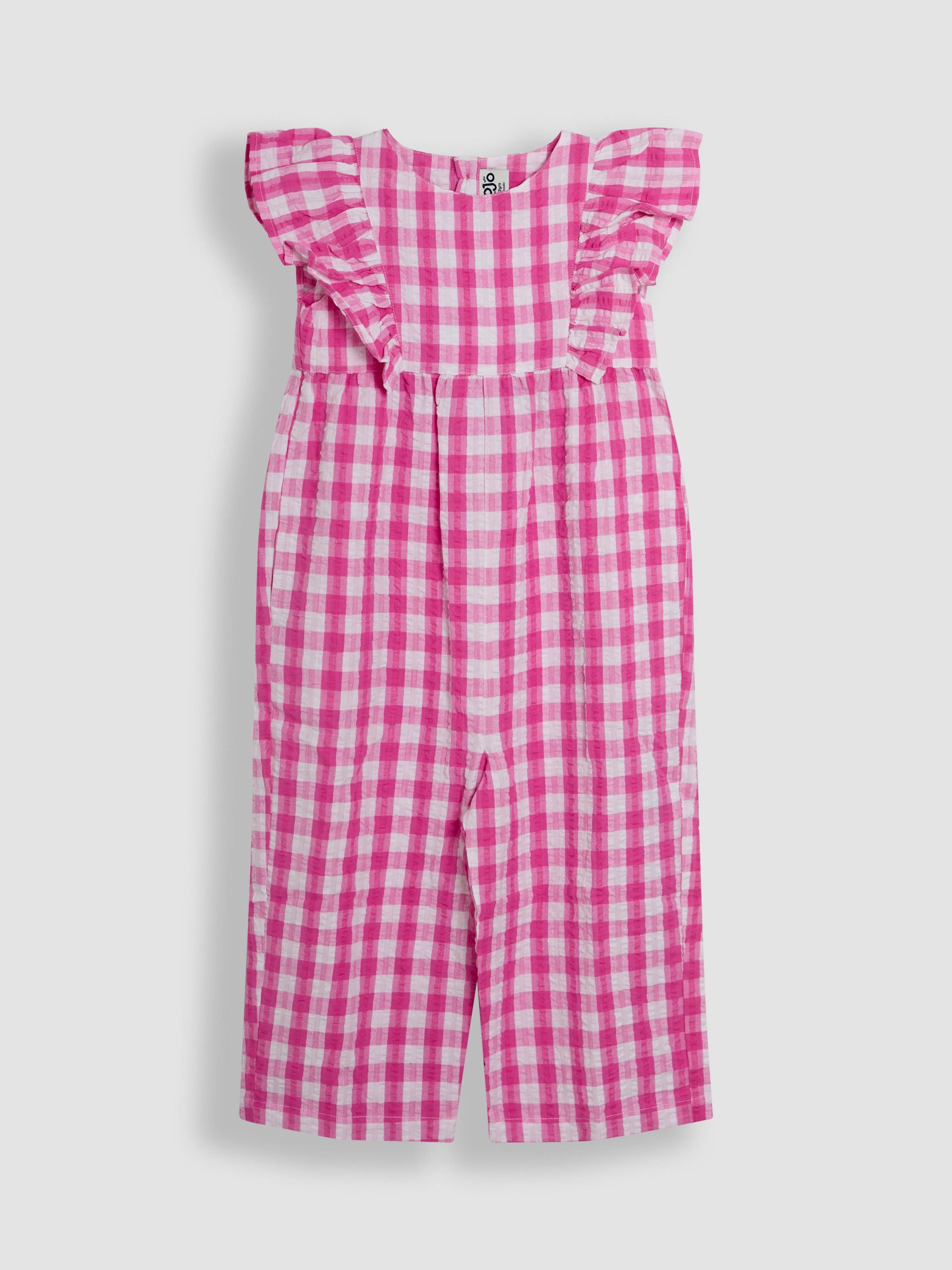 Fuchsia Pink Gingham Frill Shoulder Jumpsuit - Image 2 of 4