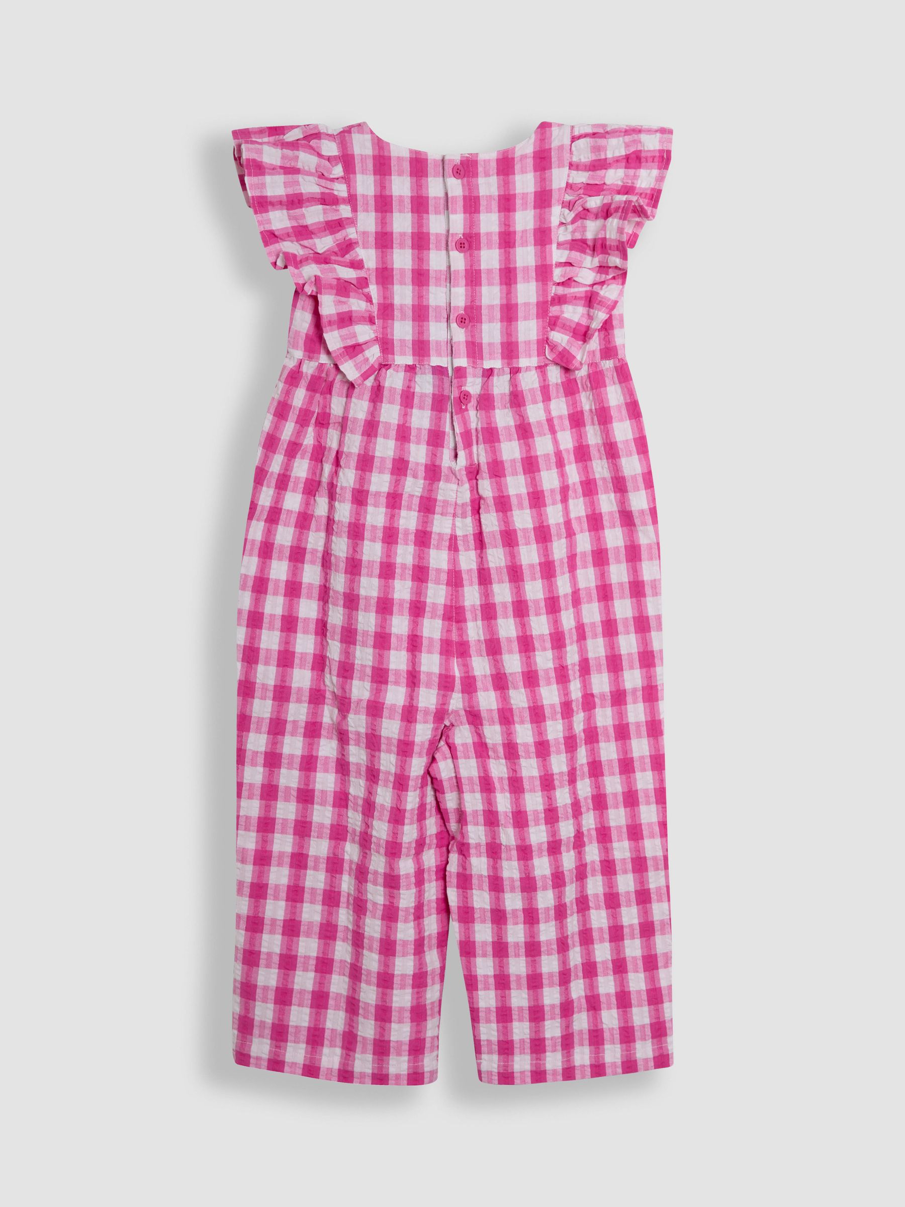 Fuchsia Pink Gingham Frill Shoulder Jumpsuit - Image 3 of 4
