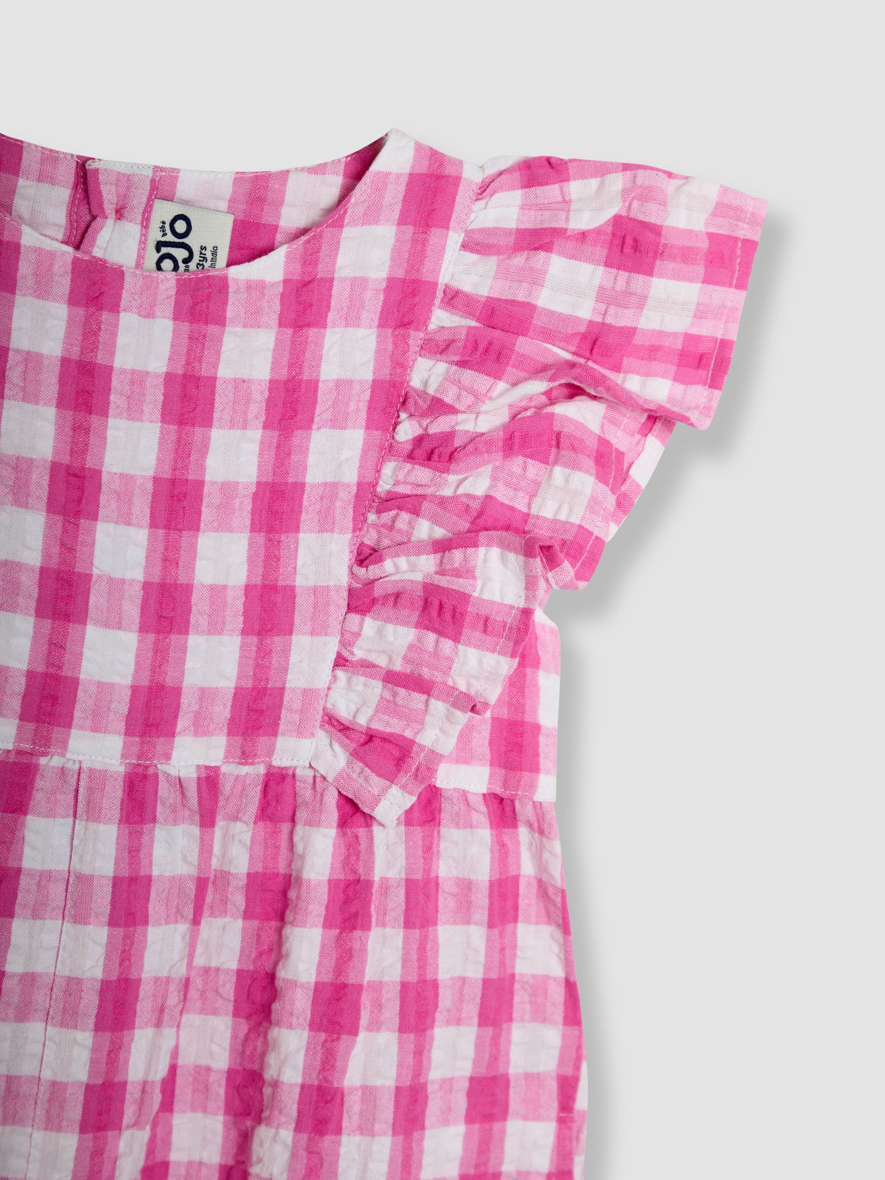 Fuchsia Pink Gingham Frill Shoulder Jumpsuit - Image 4 of 4