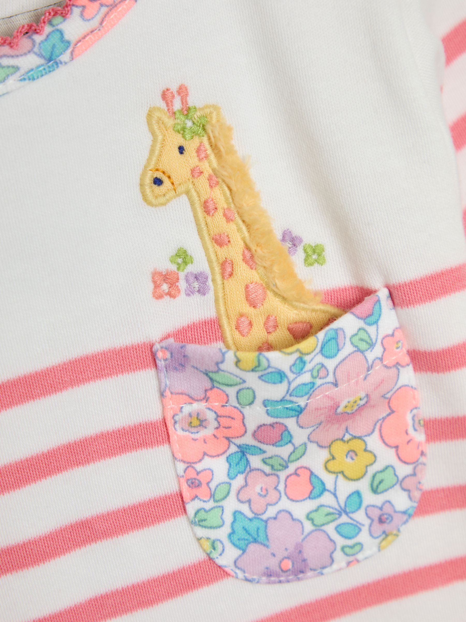 Coral Pink Giraffe Appliqué Pocket Breton Top - Image 3 of 3