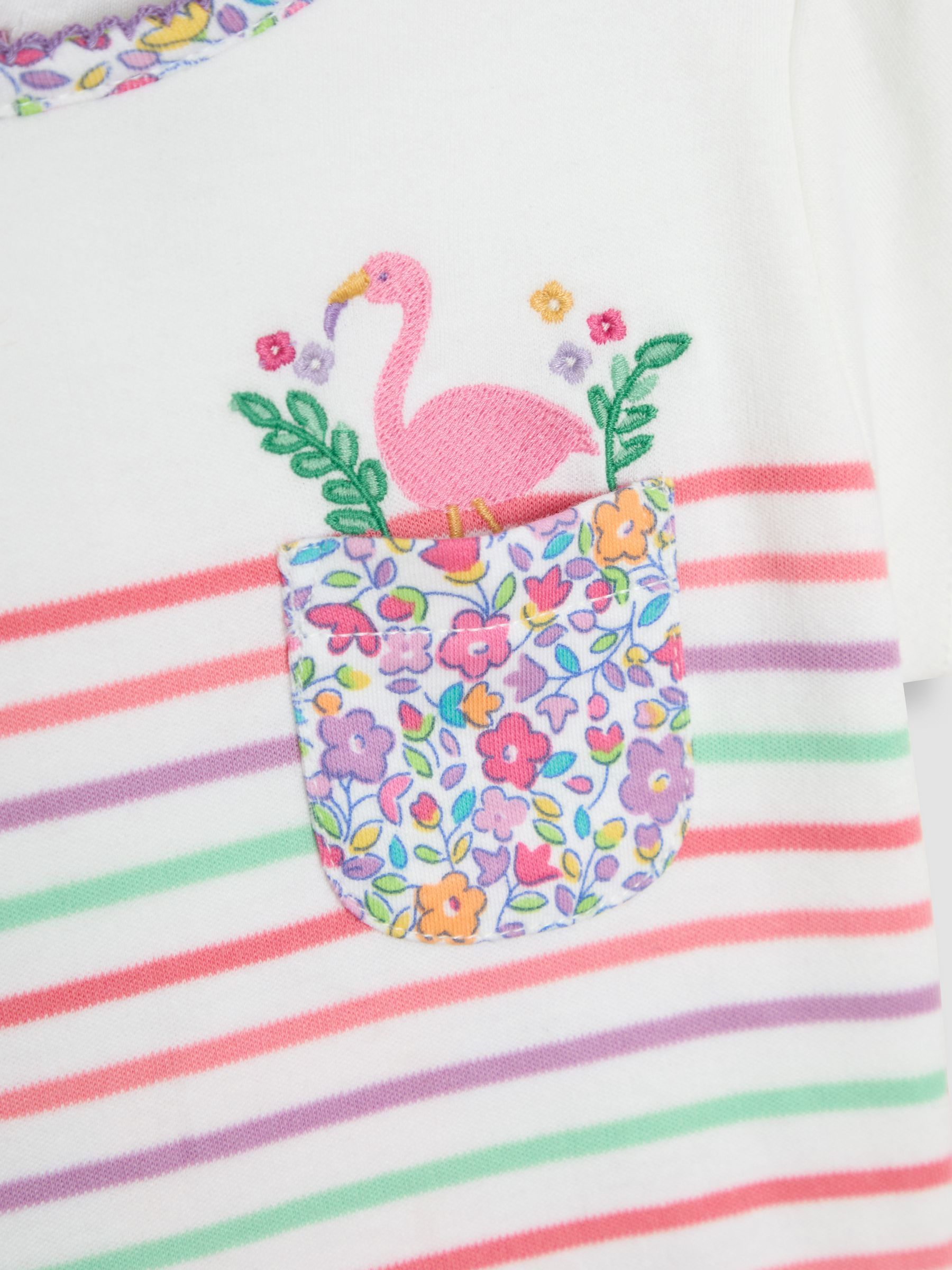 Coral Pink Flamingo Appliqué Pocket Breton T-Shirt - Image 3 of 3
