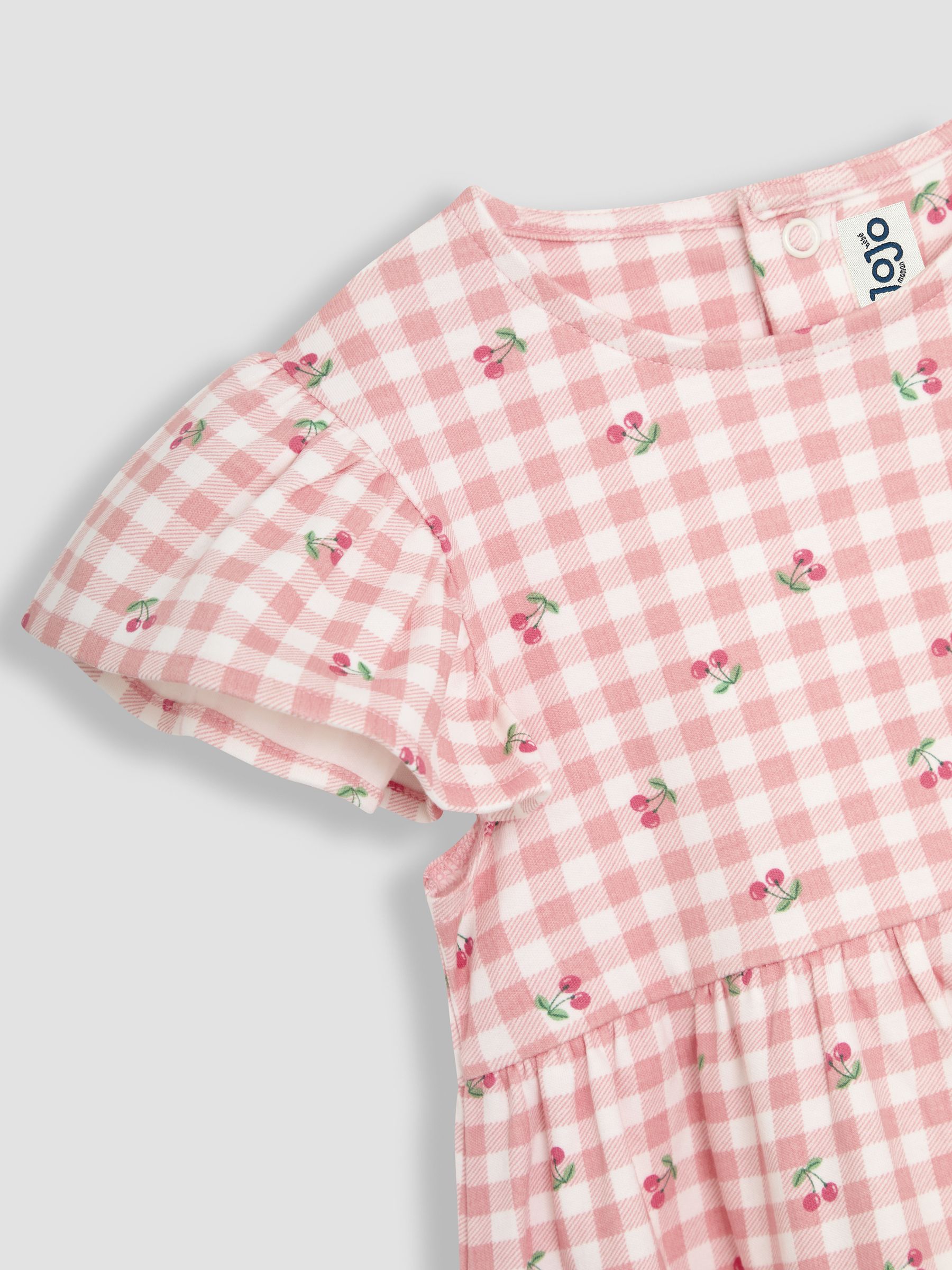 Pink Cherry Gingham Flutter Sleeve 100% Cotton Dress - Image 6 of 6