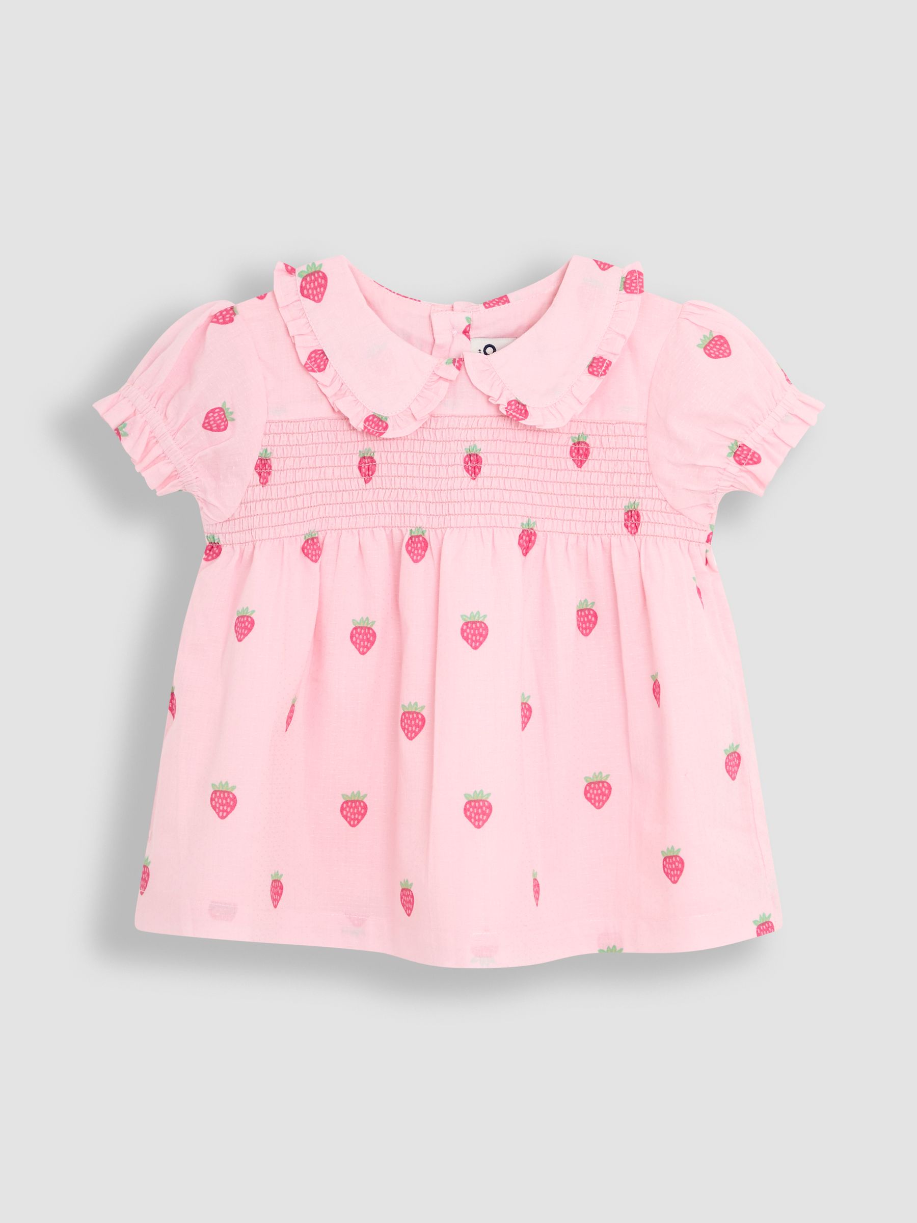 Pink Strawberry Peter Pan Collar Smocked Blouse - Image 1 of 3