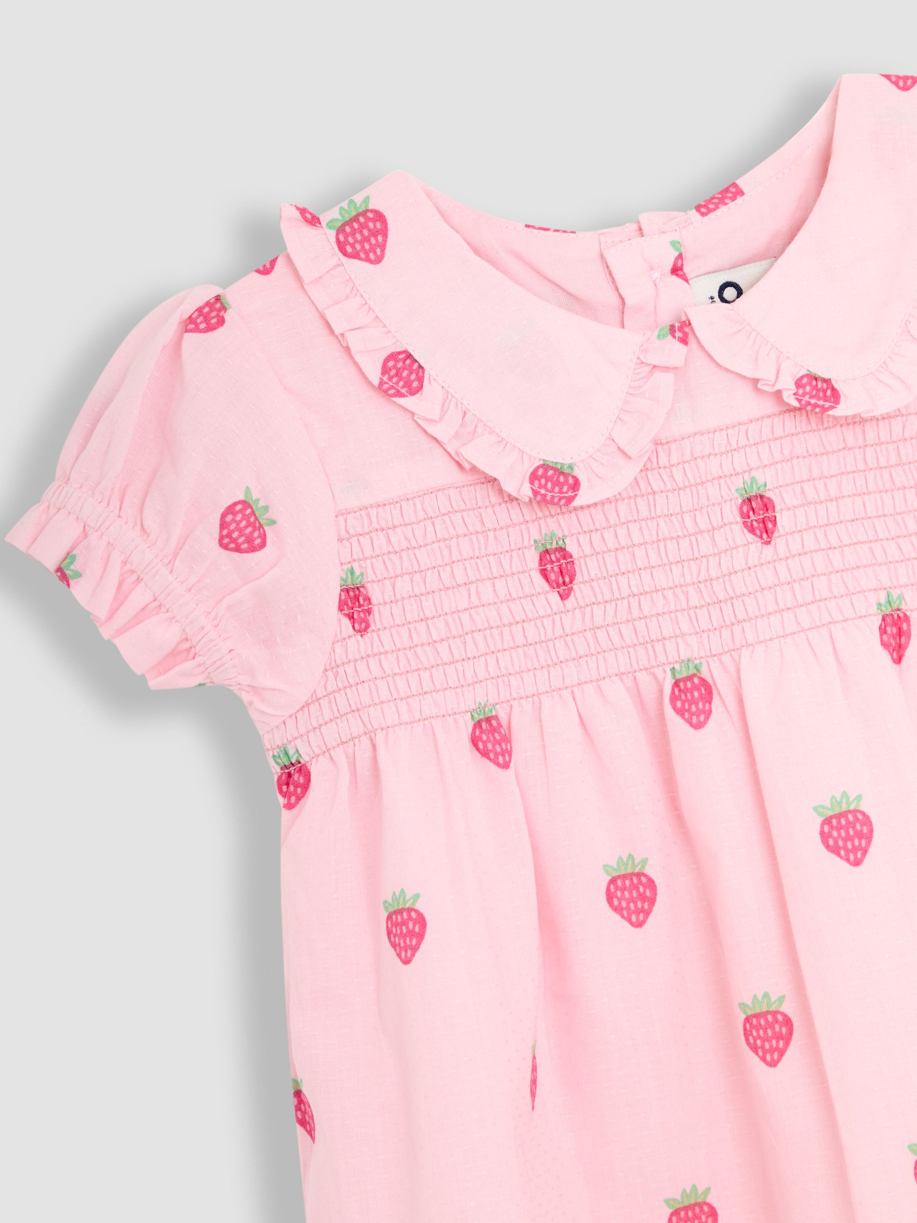 Pink Strawberry Peter Pan Collar Smocked Blouse - Image 3 of 3