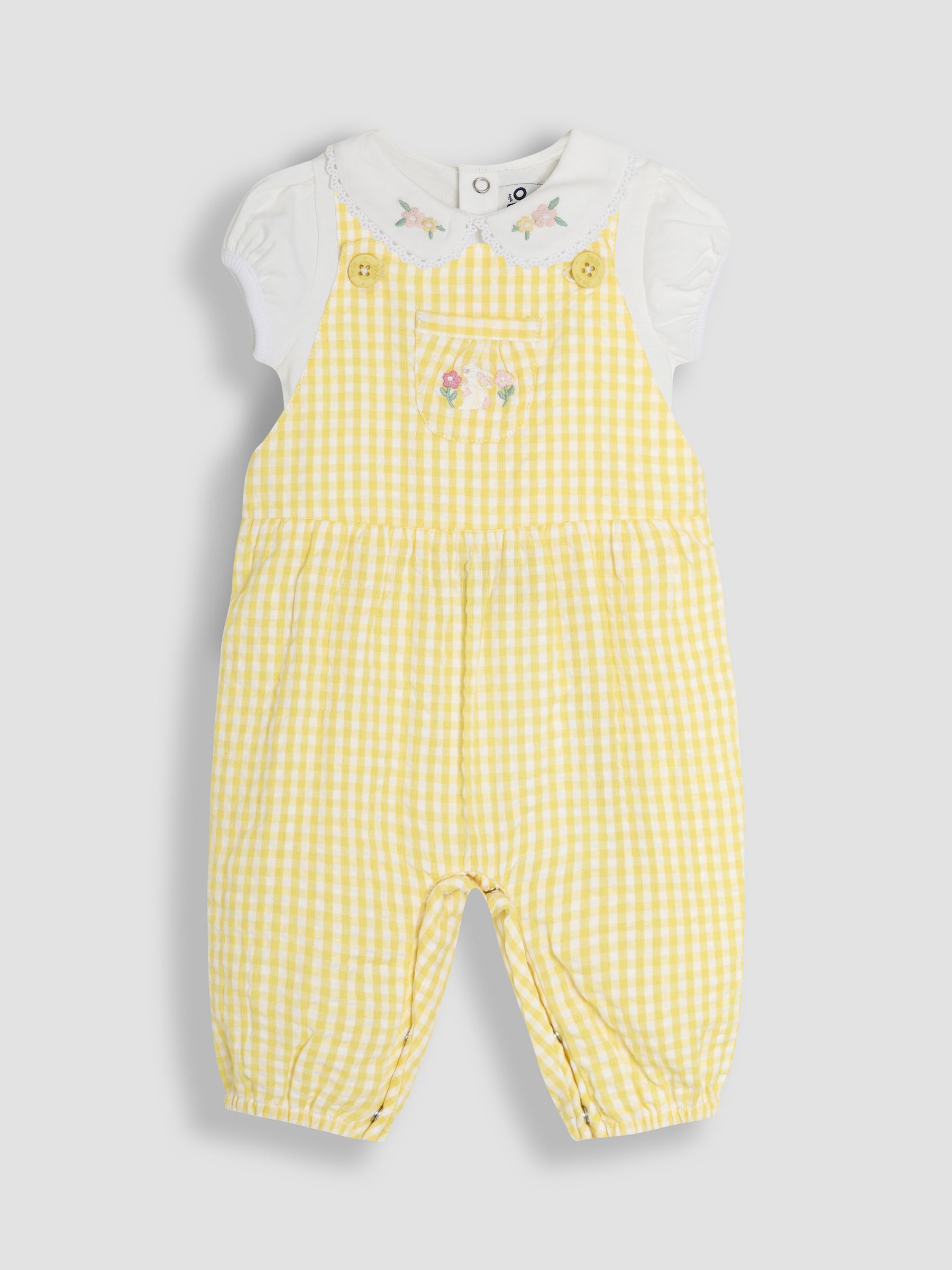 Yellow Bunny Embroidered Dungarees & Body Set 2 Piece - Image 1 of 6