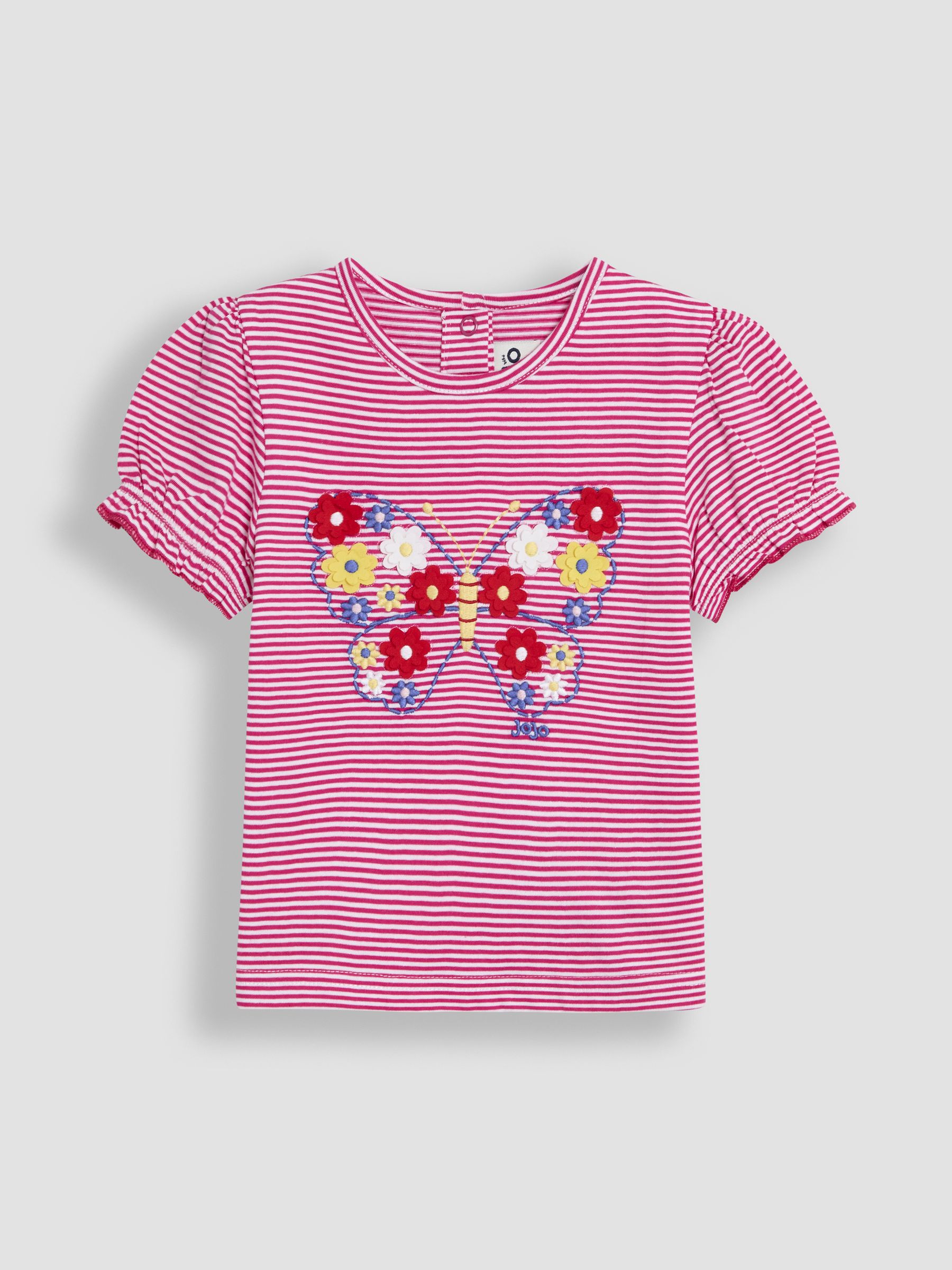 Fuchsia Pink Butterfly Applique Puff Sleeve T-Shirt - Image 1 of 3