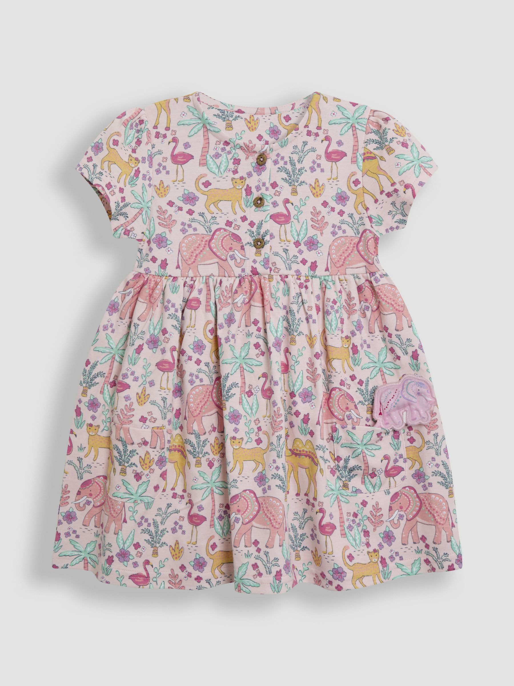 Coral Pink Safari Animals Button Front Dress - Image 2 of 4
